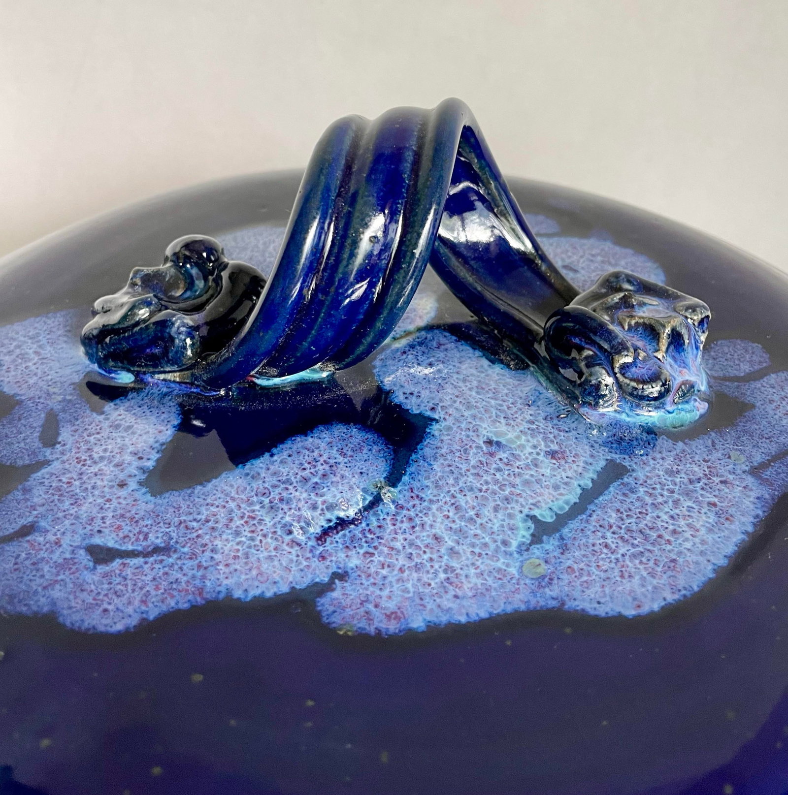 1970's Fabrile Studios Blue Glazed Lidded Pottery Dish - 8