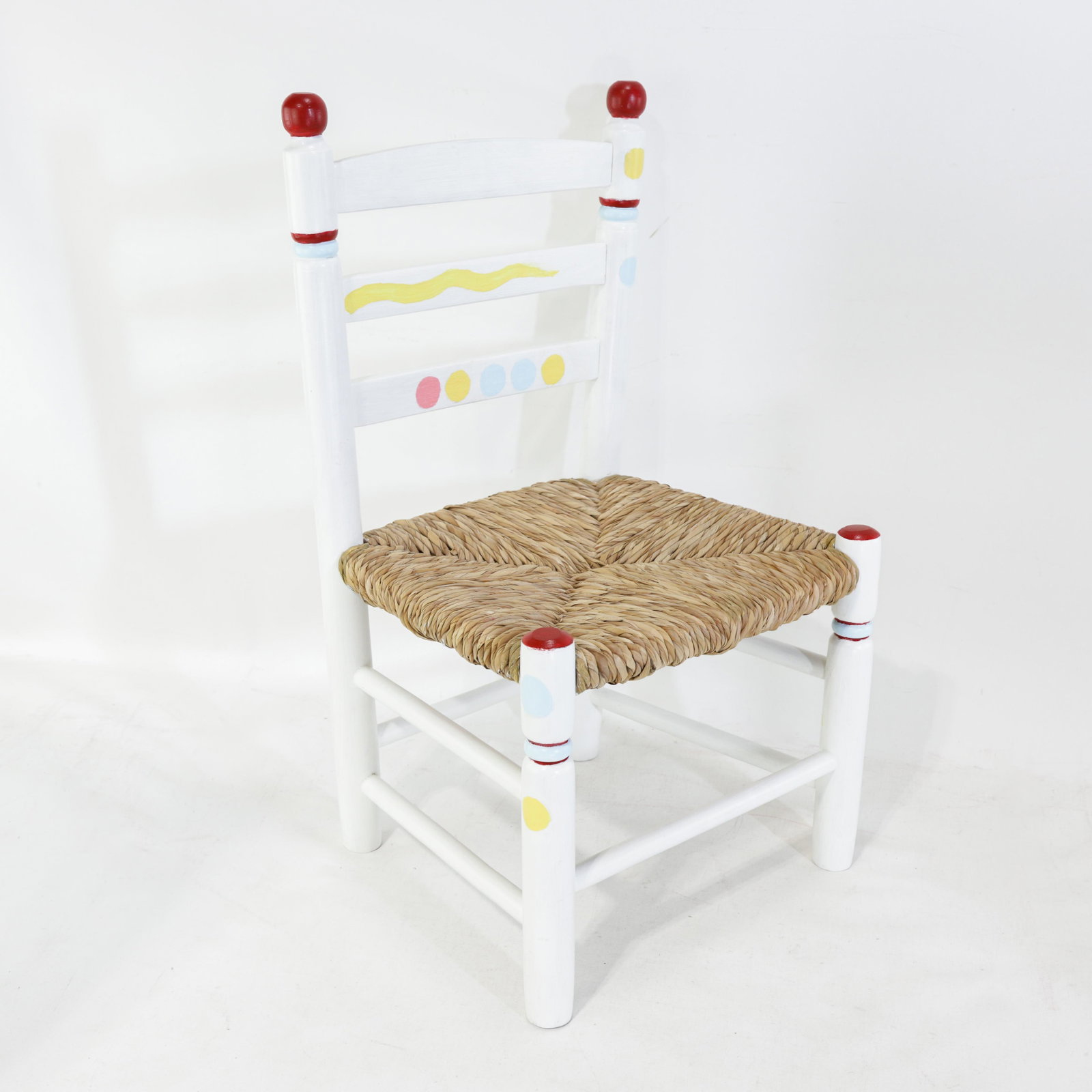 Vintage Hand-Painted Children's Chair With Hand-Woven Reed Seat - 2