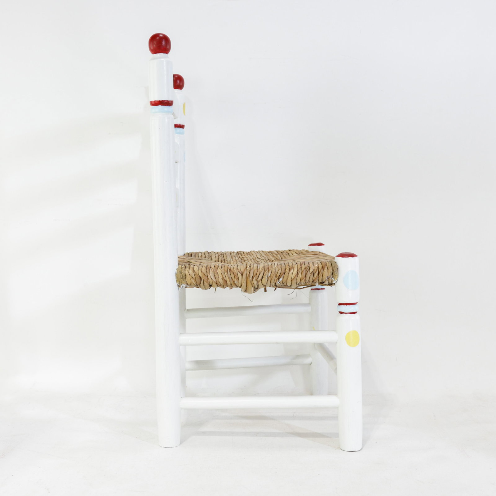 Vintage Hand-Painted Children's Chair With Hand-Woven Reed Seat - 3