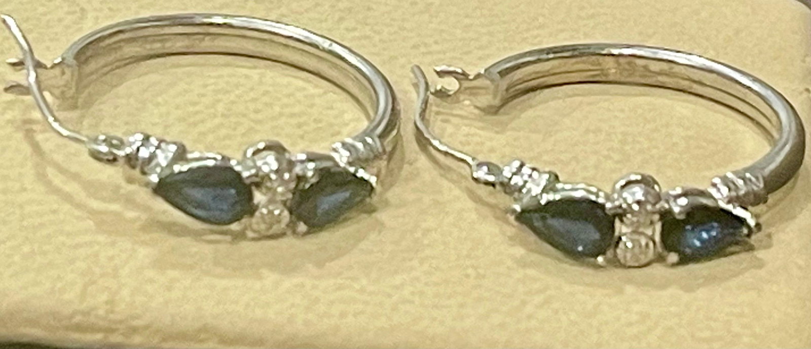 Pear Shape Sapphire and Diamond Hoop Cocktail Earrings in 14 Karat White Gold - 17