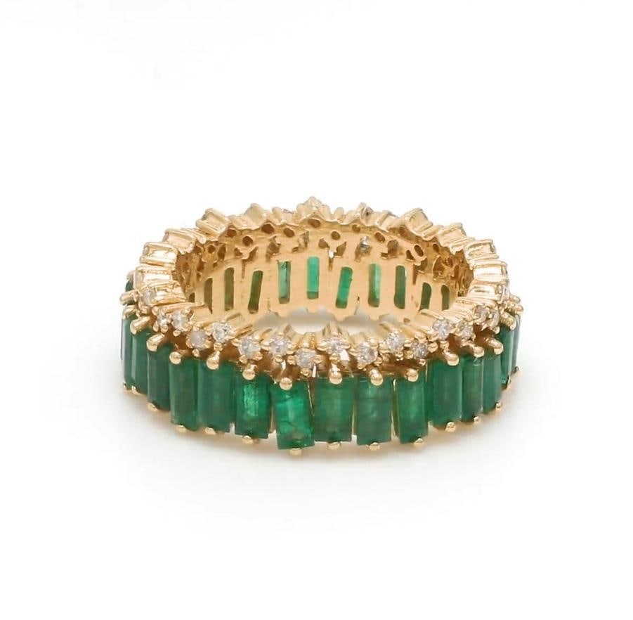 Natural 3.46 cts emerald & 0.33 cts diamond zig zag band ring in 18k gold - 3