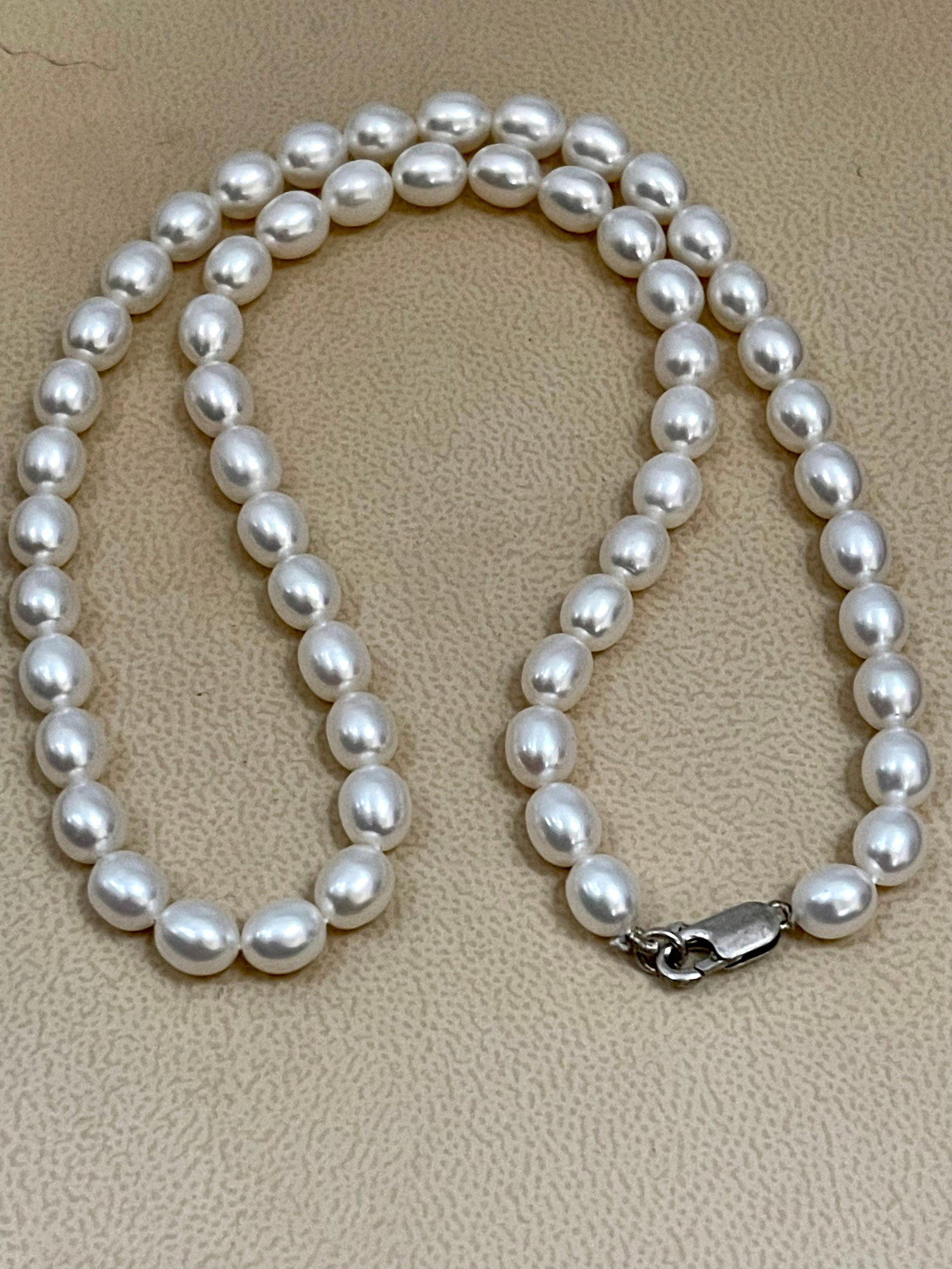 Fresh Water Elongated Pearl Single Strand Necklace, Silver Clasp - 4