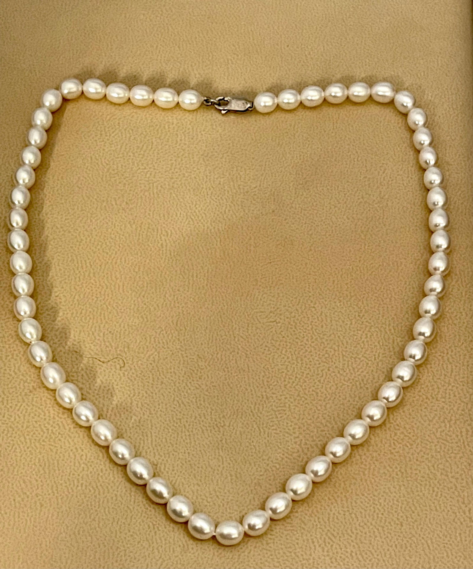 Fresh Water Elongated Pearl Single Strand Necklace, Silver Clasp - 9