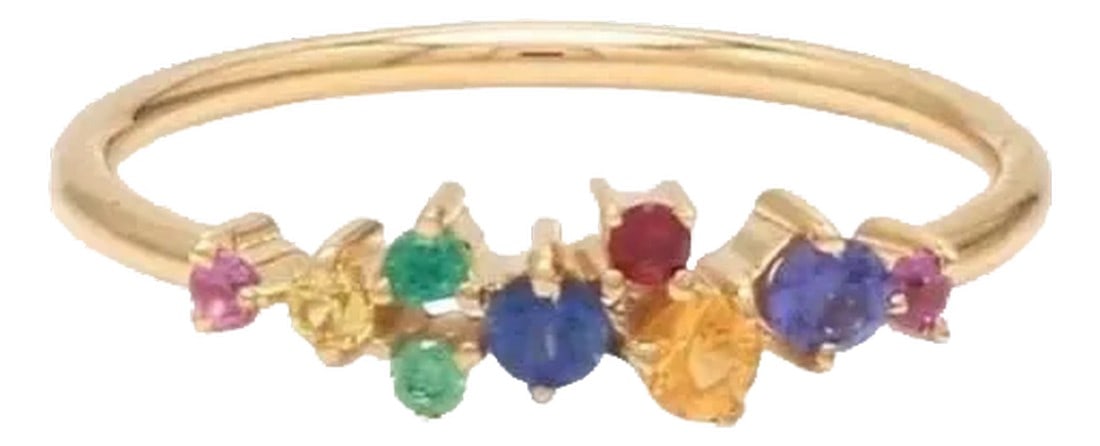 Natural 0.32 cts rainbow sapphire ring gold: Rainbow gemstone cluster ring gold Natural rainbow ombre gemstone round mini cluster ring gold Round rainbow gemstone mini ring gold âœ¦ Gemstone : Multi Sapphire âœ¦