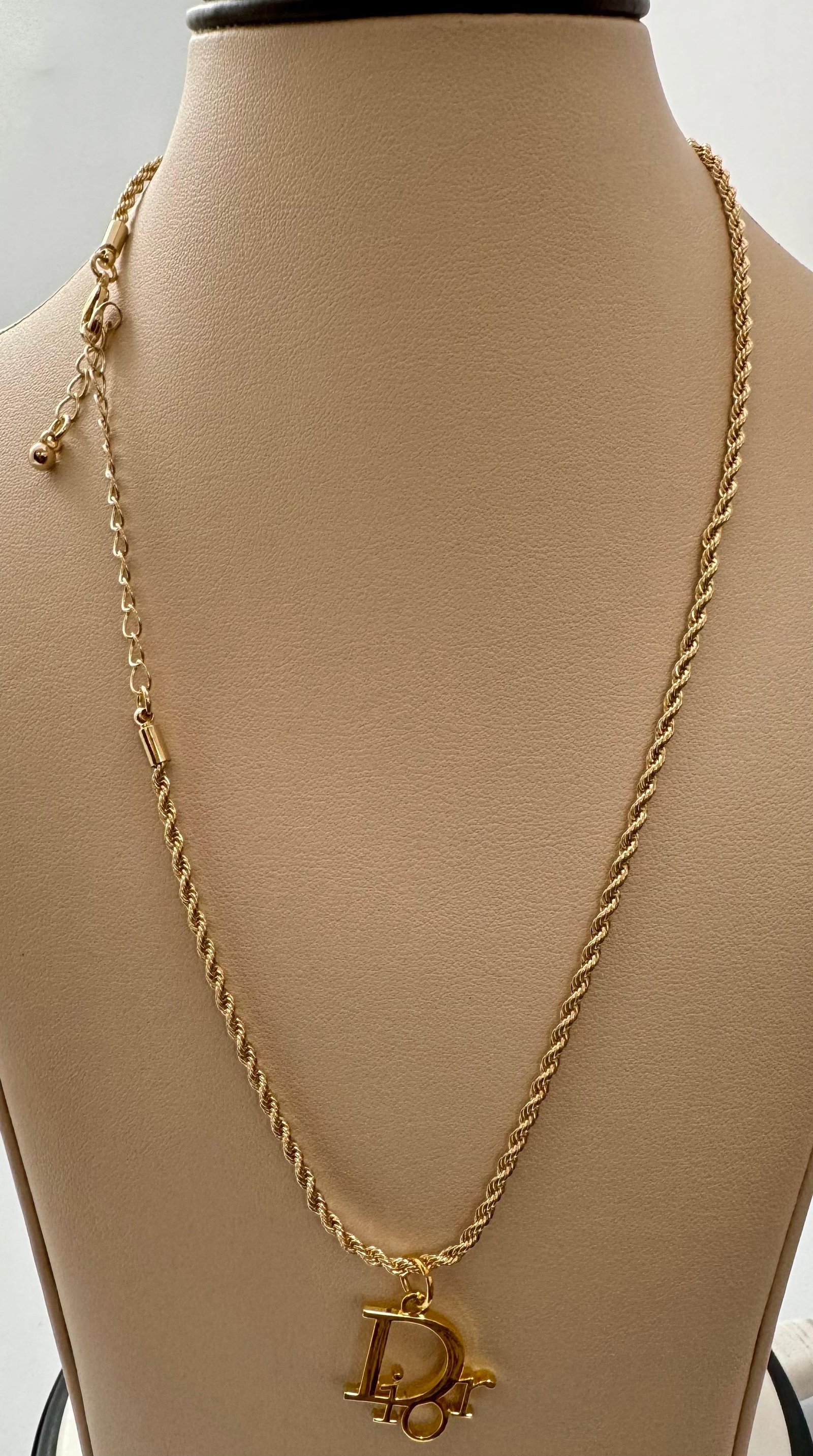 Authentic Christian DIOR Repurposed Charm Pendant Necklace Logo Gold - 10