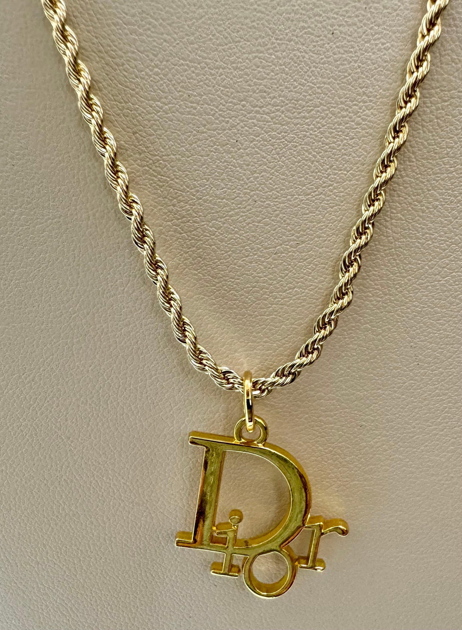 Authentic Christian DIOR Repurposed Charm Pendant Necklace Logo Gold - 12