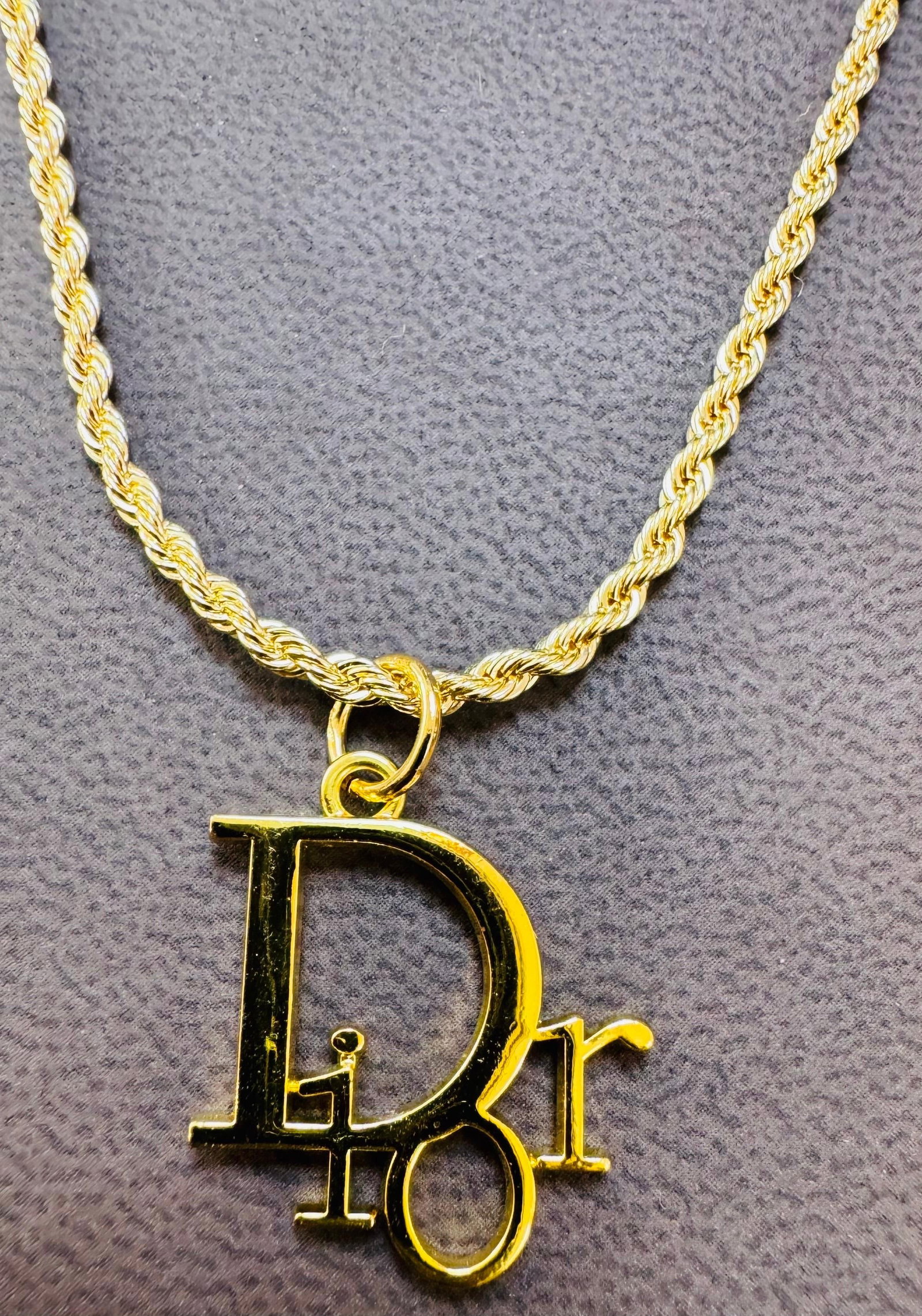 Authentic Christian DIOR Repurposed Charm Pendant Necklace Logo Gold - 13