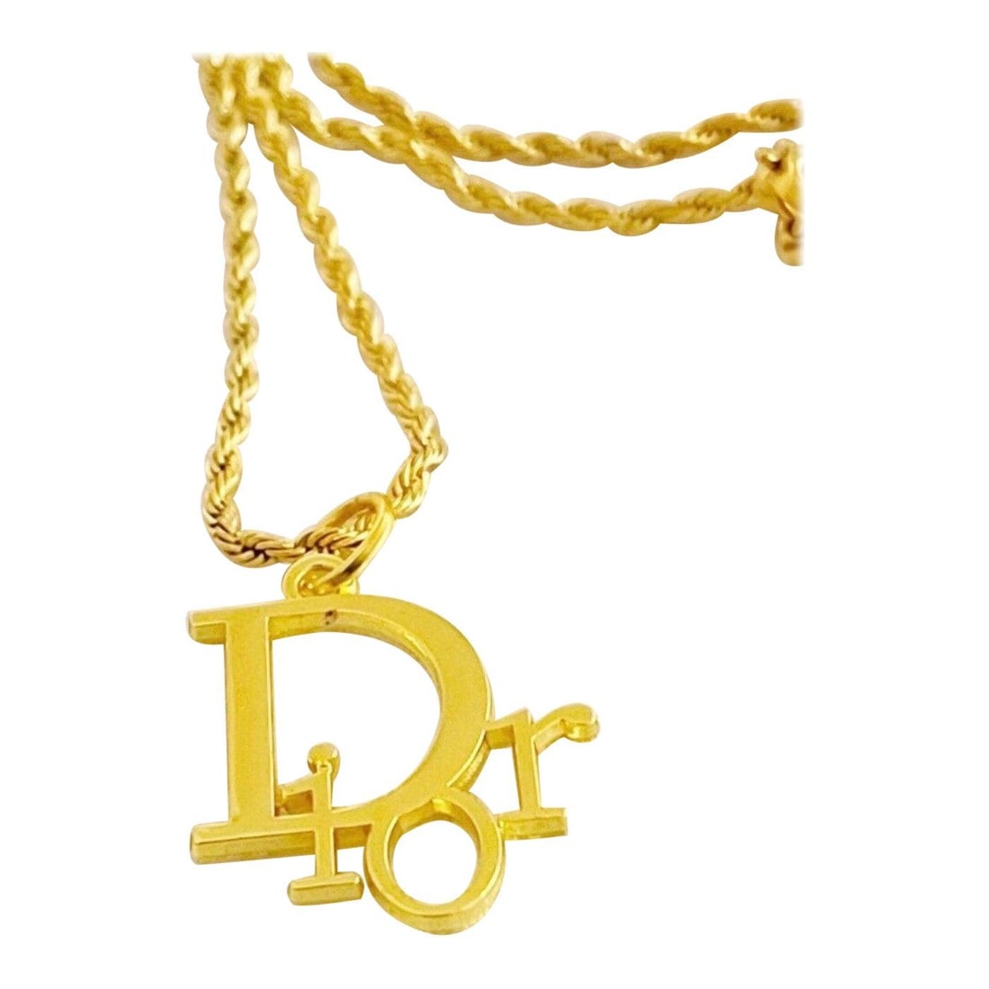 Authentic Christian DIOR Repurposed Charm Pendant Necklace Logo Gold - 15