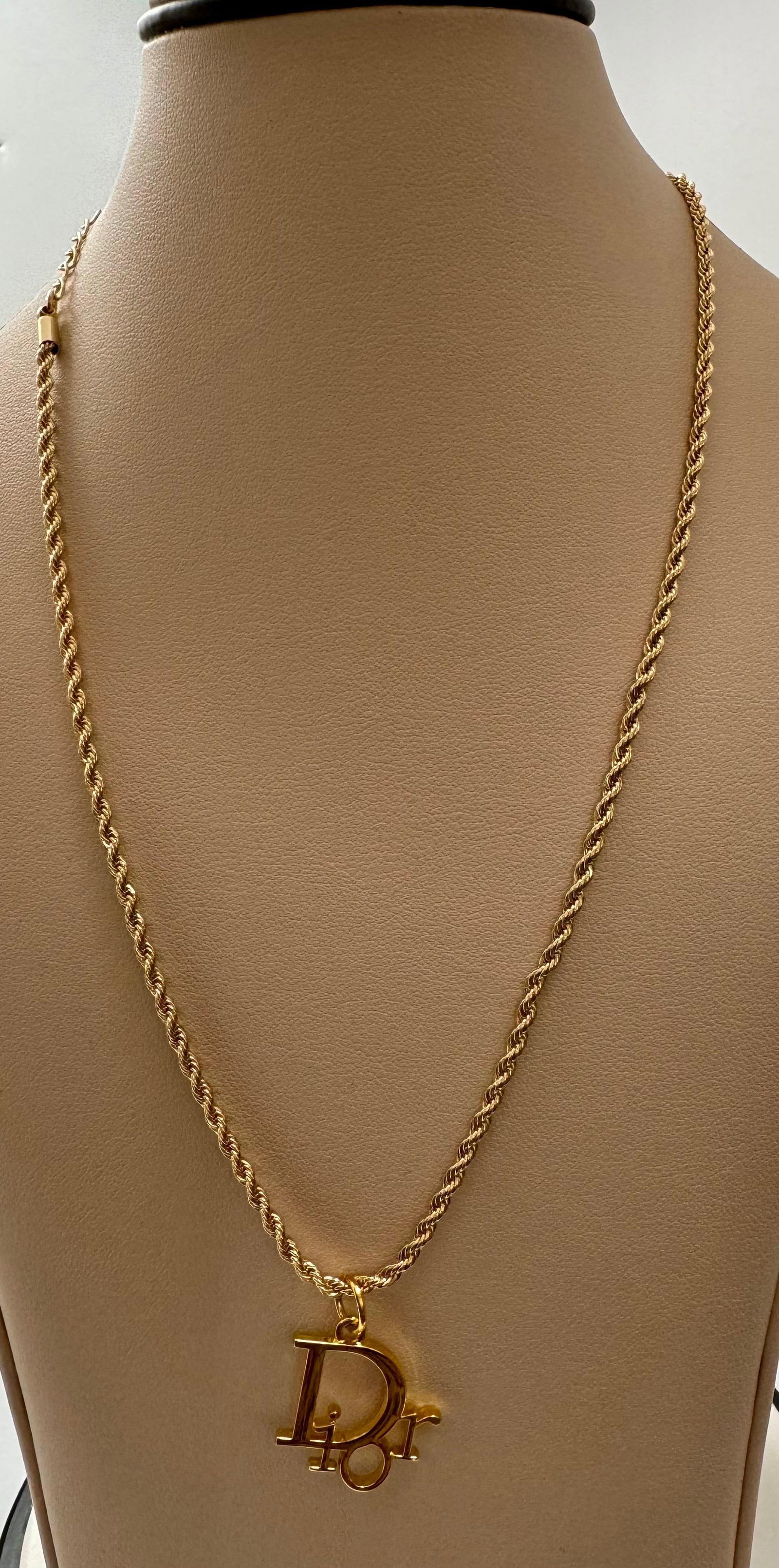 Authentic Christian DIOR Repurposed Charm Pendant Necklace Logo Gold - 2