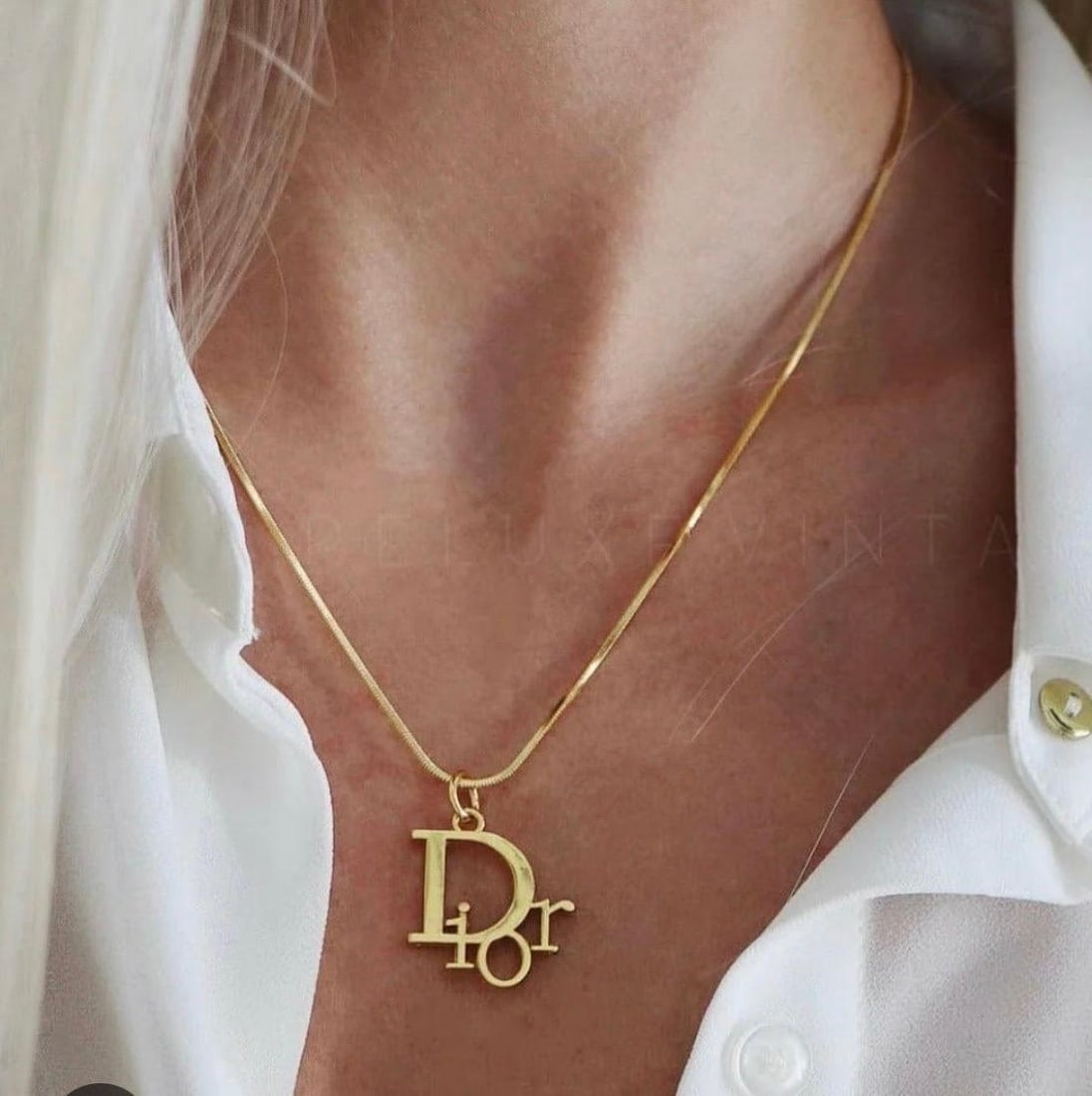 Authentic Christian DIOR Repurposed Charm Pendant Necklace Logo Gold - 3