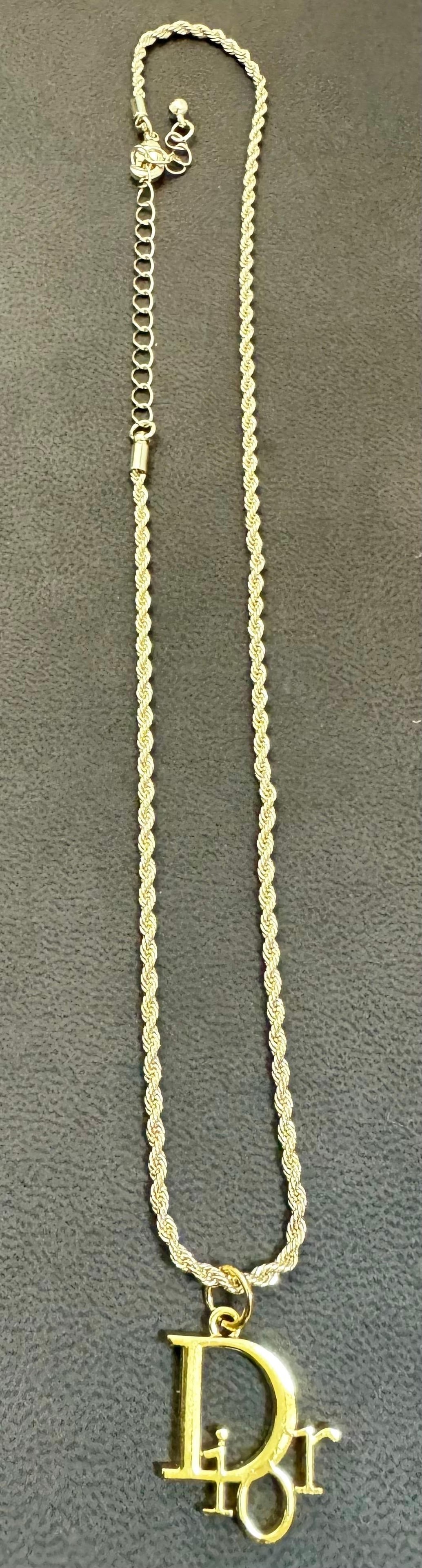 Authentic Christian DIOR Repurposed Charm Pendant Necklace Logo Gold - 4