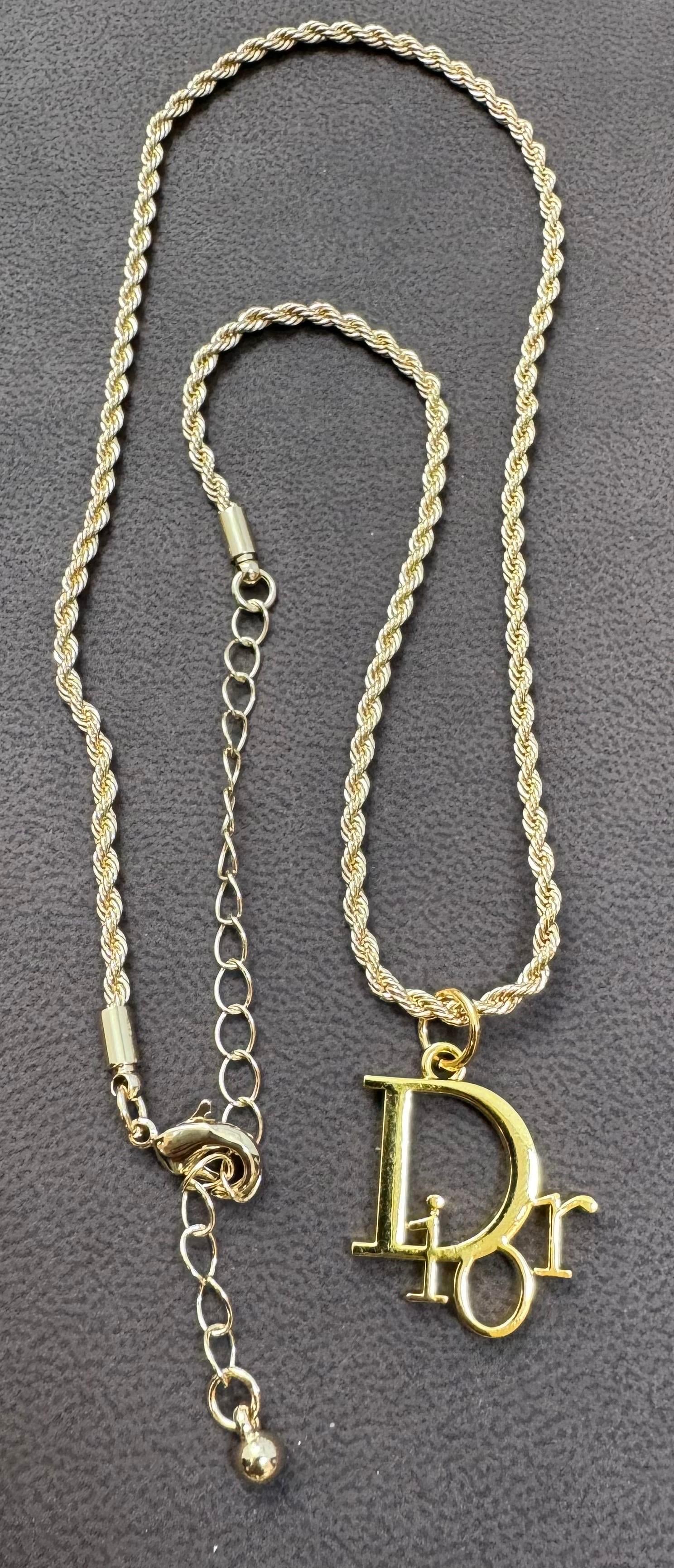 Authentic Christian DIOR Repurposed Charm Pendant Necklace Logo Gold - 5