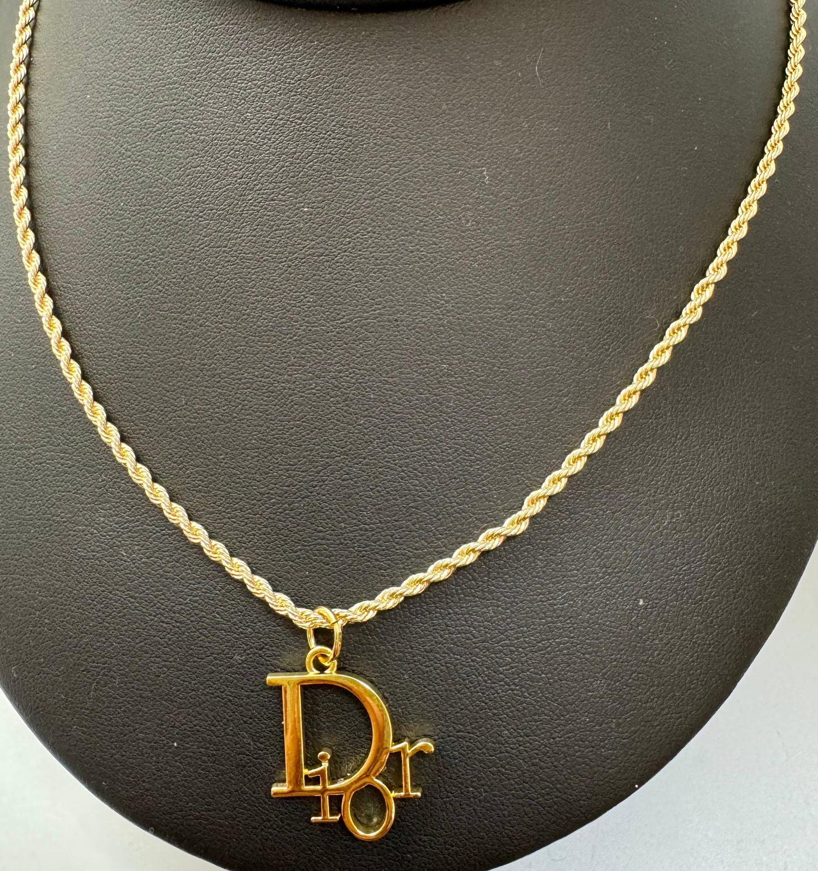 Authentic Christian DIOR Repurposed Charm Pendant Necklace Logo Gold - 6