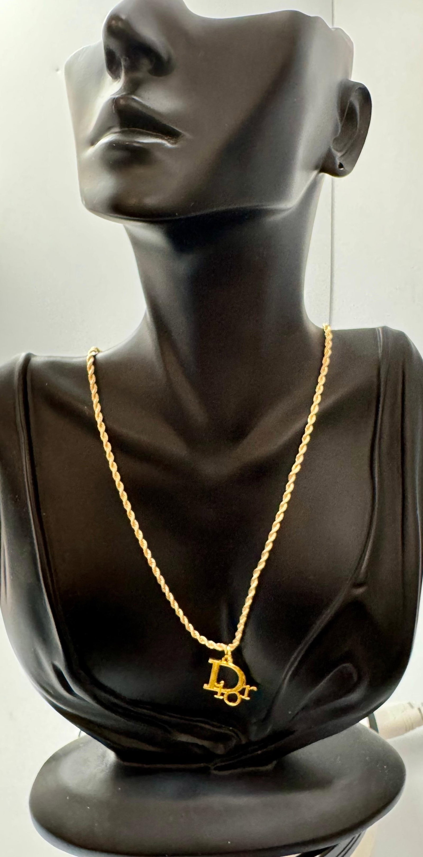 Authentic Christian DIOR Repurposed Charm Pendant Necklace Logo Gold - 7