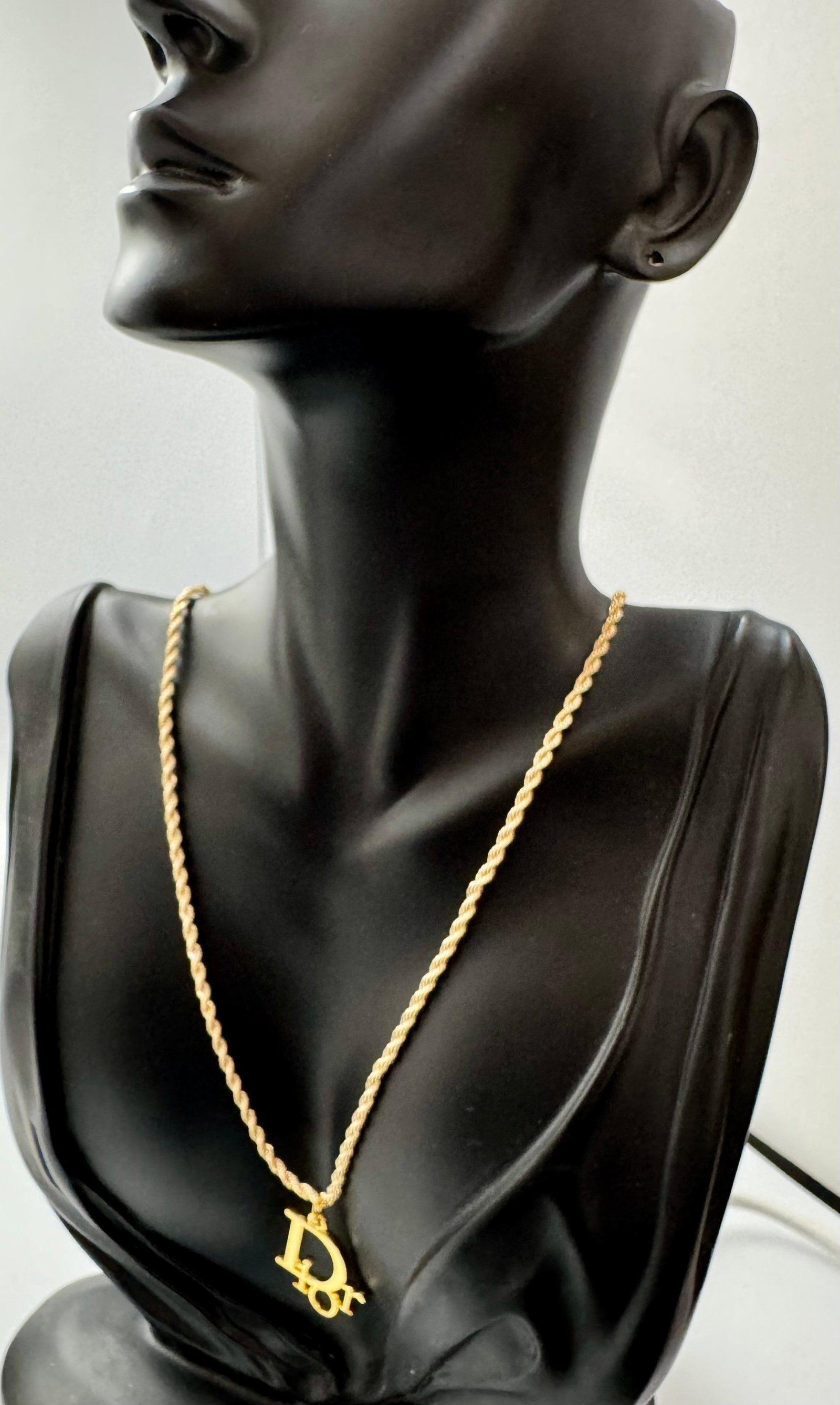 Authentic Christian DIOR Repurposed Charm Pendant Necklace Logo Gold - 8