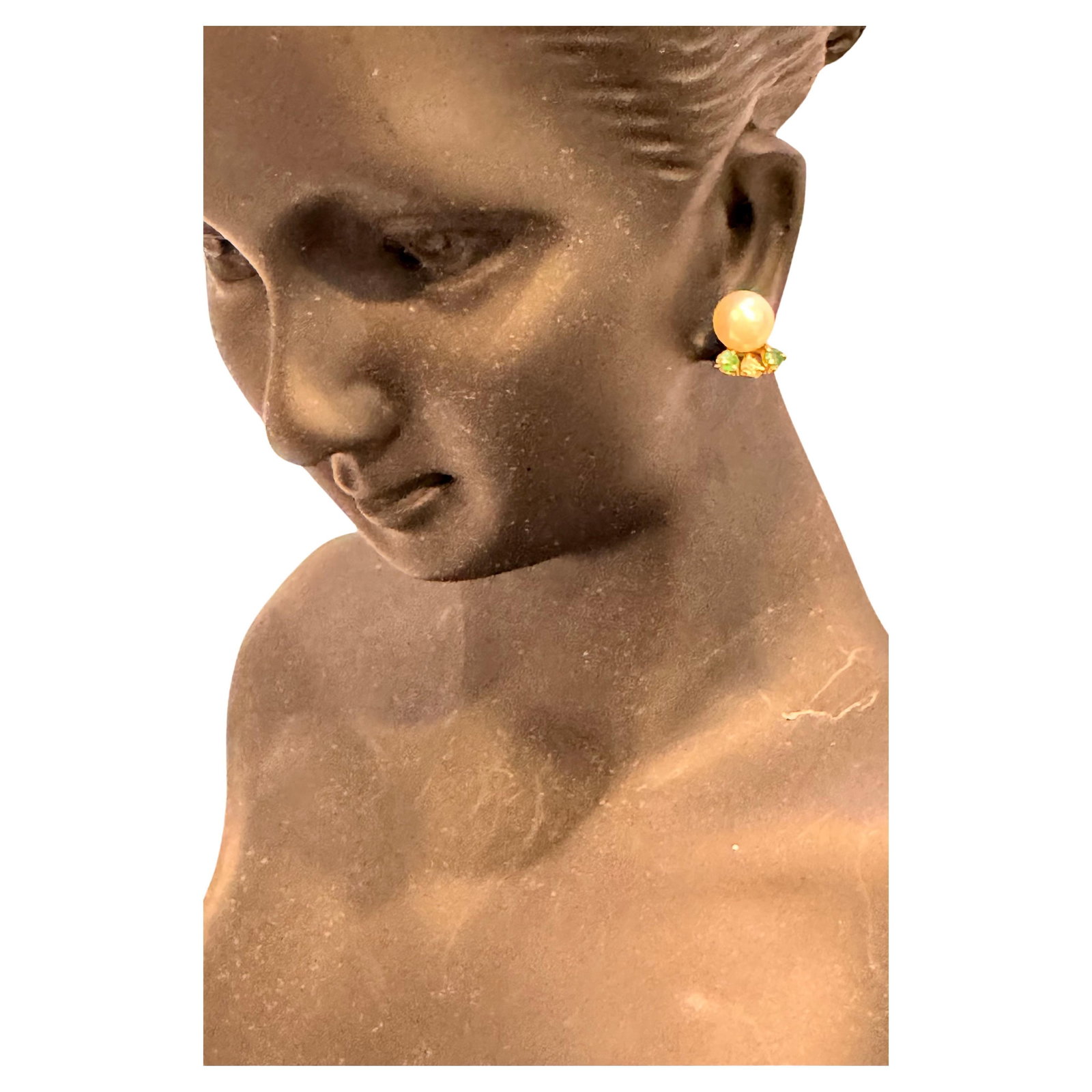 Akoya Pearl Stud Earring with Tiny Diamond & Emerald in 18 Karat Yellow Gold - 15