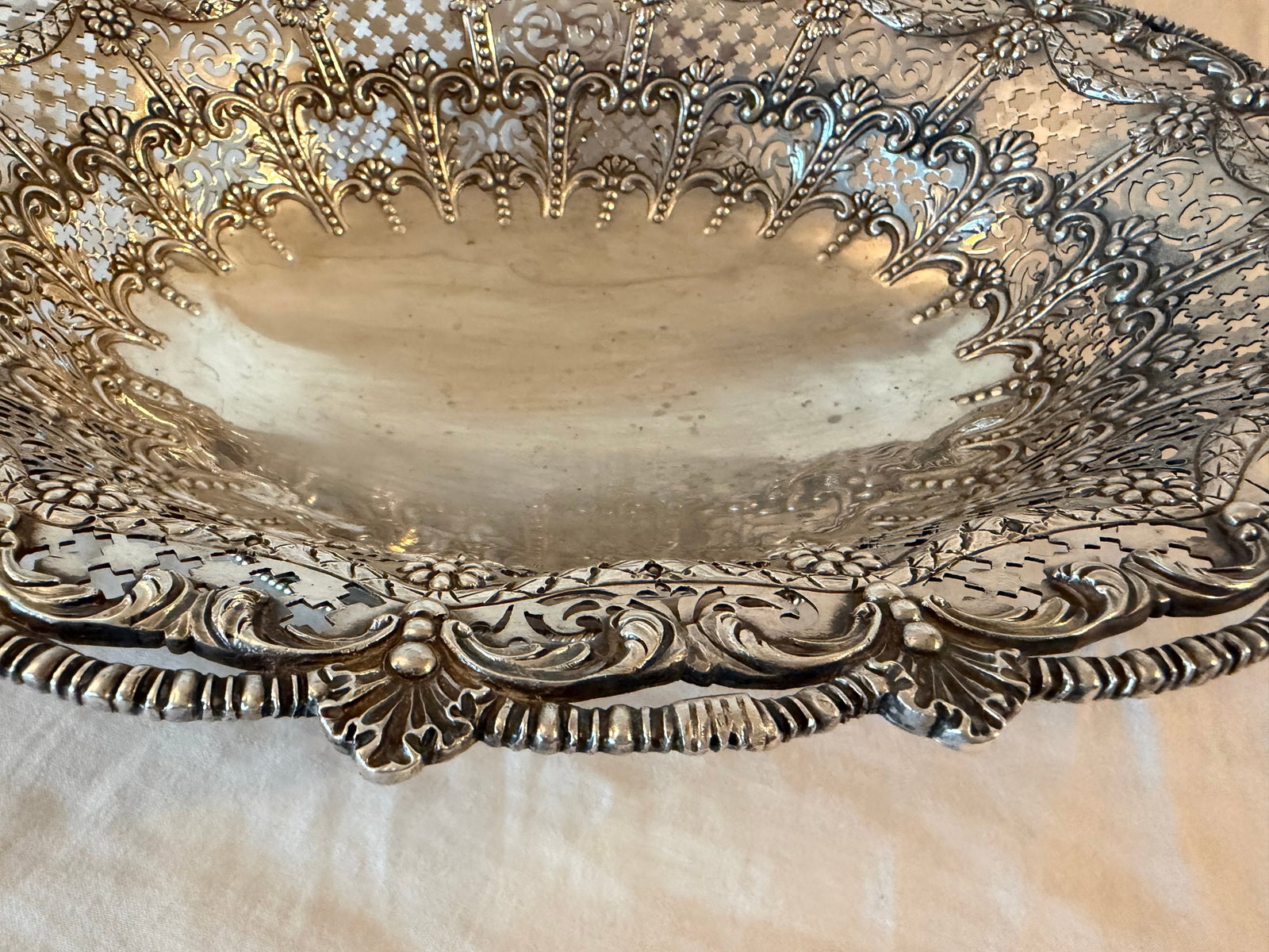 Antique Crichton Bros. Sterling Silver Oval Basket Bowl 920g - 2