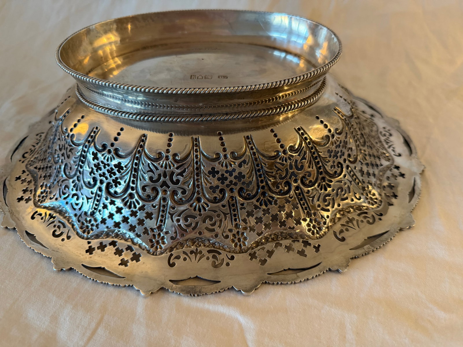 Antique Crichton Bros. Sterling Silver Oval Basket Bowl 920g - 3