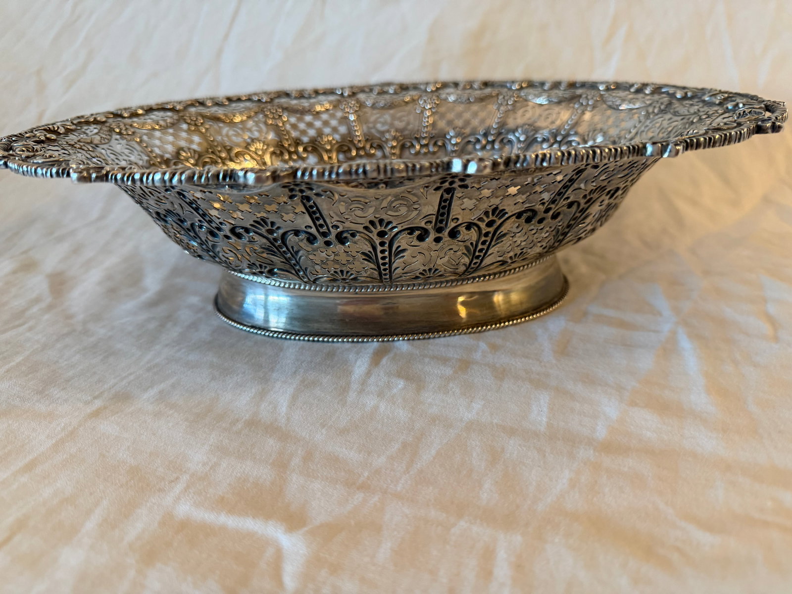 Antique Crichton Bros. Sterling Silver Oval Basket Bowl 920g - 5