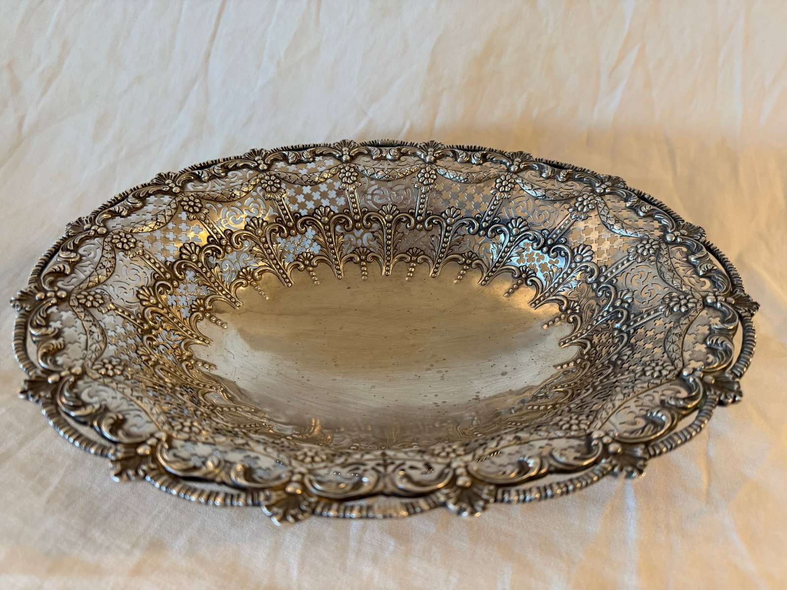 Antique Crichton Bros. Sterling Silver Oval Basket Bowl 920g - 6