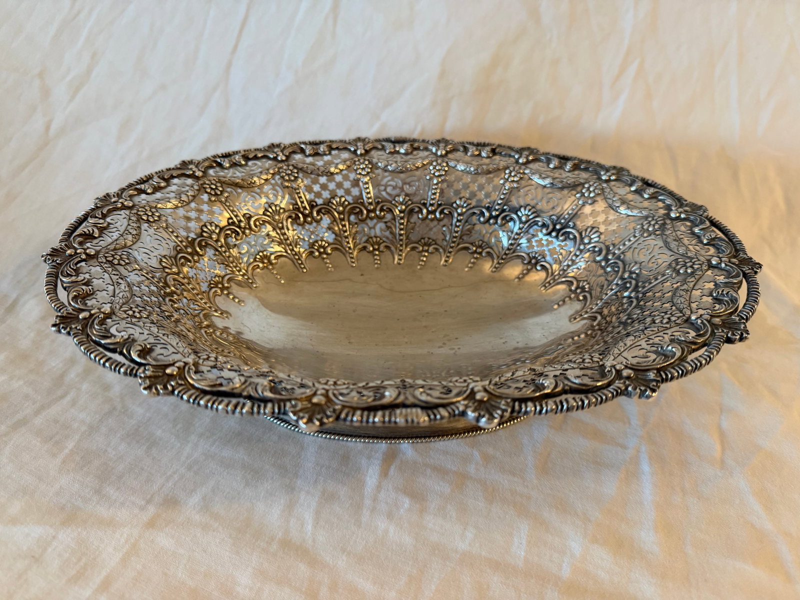 Antique Crichton Bros. Sterling Silver Oval Basket Bowl 920g - 7