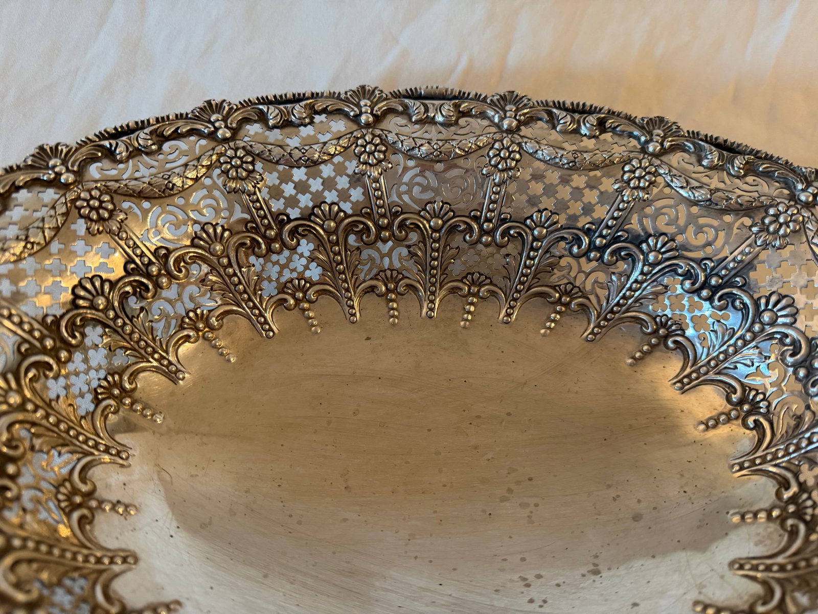 Antique Crichton Bros. Sterling Silver Oval Basket Bowl 920g - 9