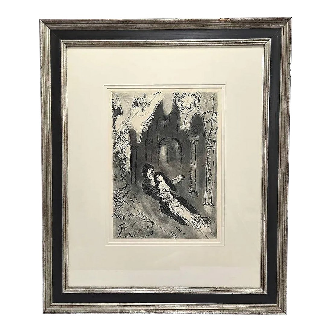 Vintage Marc Chagall "Granada" Restrike Etching, Collector's Guild Edition, Professionally Framed, 1: Dreamlike and romantic, this captivating vintage restrike etching titled "Granada" captures the essence of Marc Chagall's (Russian-French, 1887-1985) poetic vision. Originally created in 1962, this im