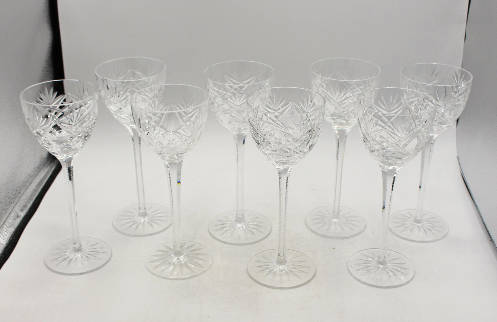 Continental Antique Set of 8 Handblown and Cut Crystal Wine Glasses - 2