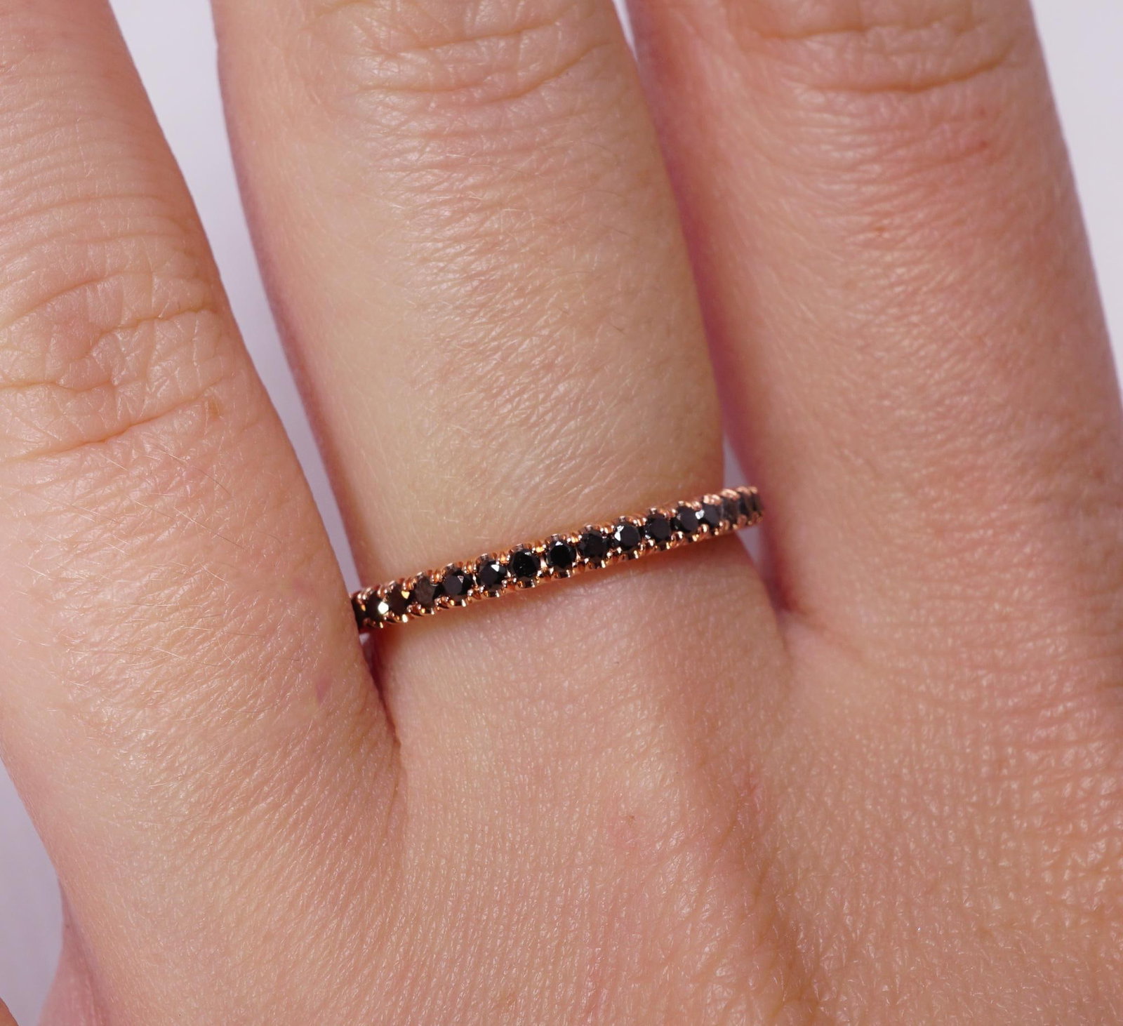 Micro Pave Black Diamond .50 Carat Eternity Wedding Band in Rose Gold, Size 6 - 3