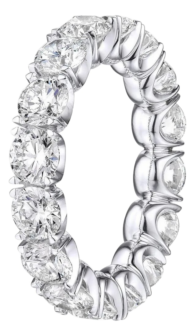 Eternity Band with 4.45 Ct Brilliant Round Diamonds prong set in Platinum, Size 5.5: Diamond Wedding Eternity Band prong set in Platinum, featuring 16 beautifully matched brilliant round cut diamonds with individual prongs. This classic piece has the following specifications; Color