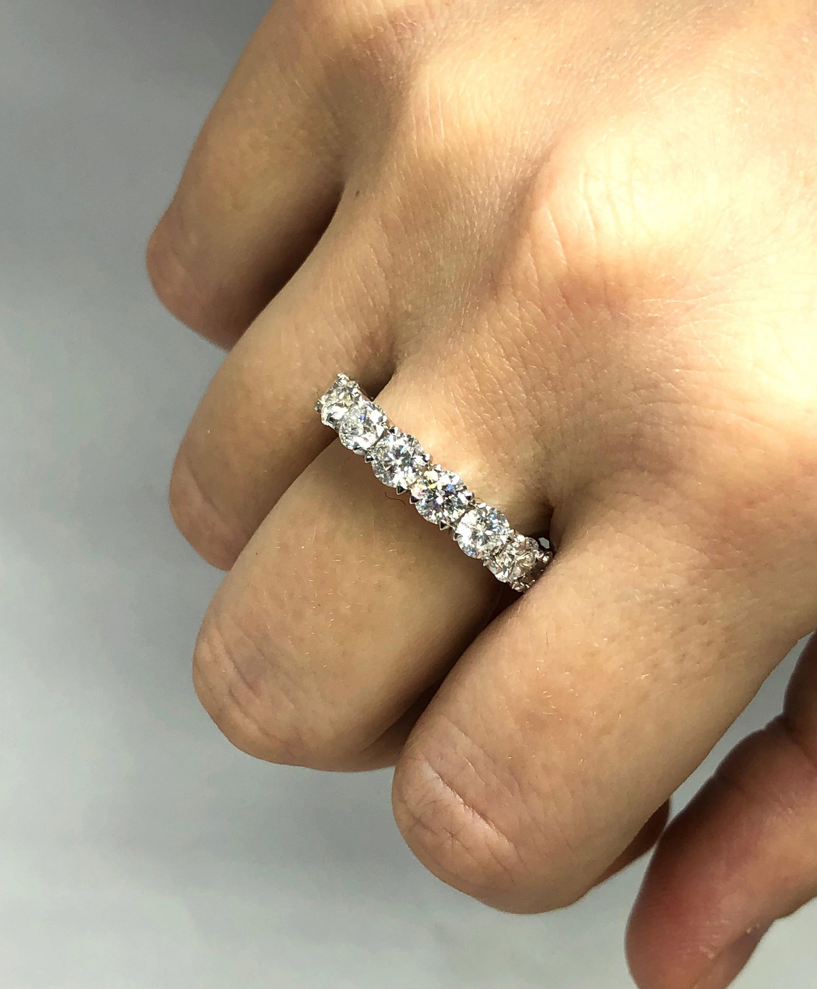 Eternity Band with 4.45 Ct Brilliant Round Diamonds prong set in Platinum, Size 5.5 - 4
