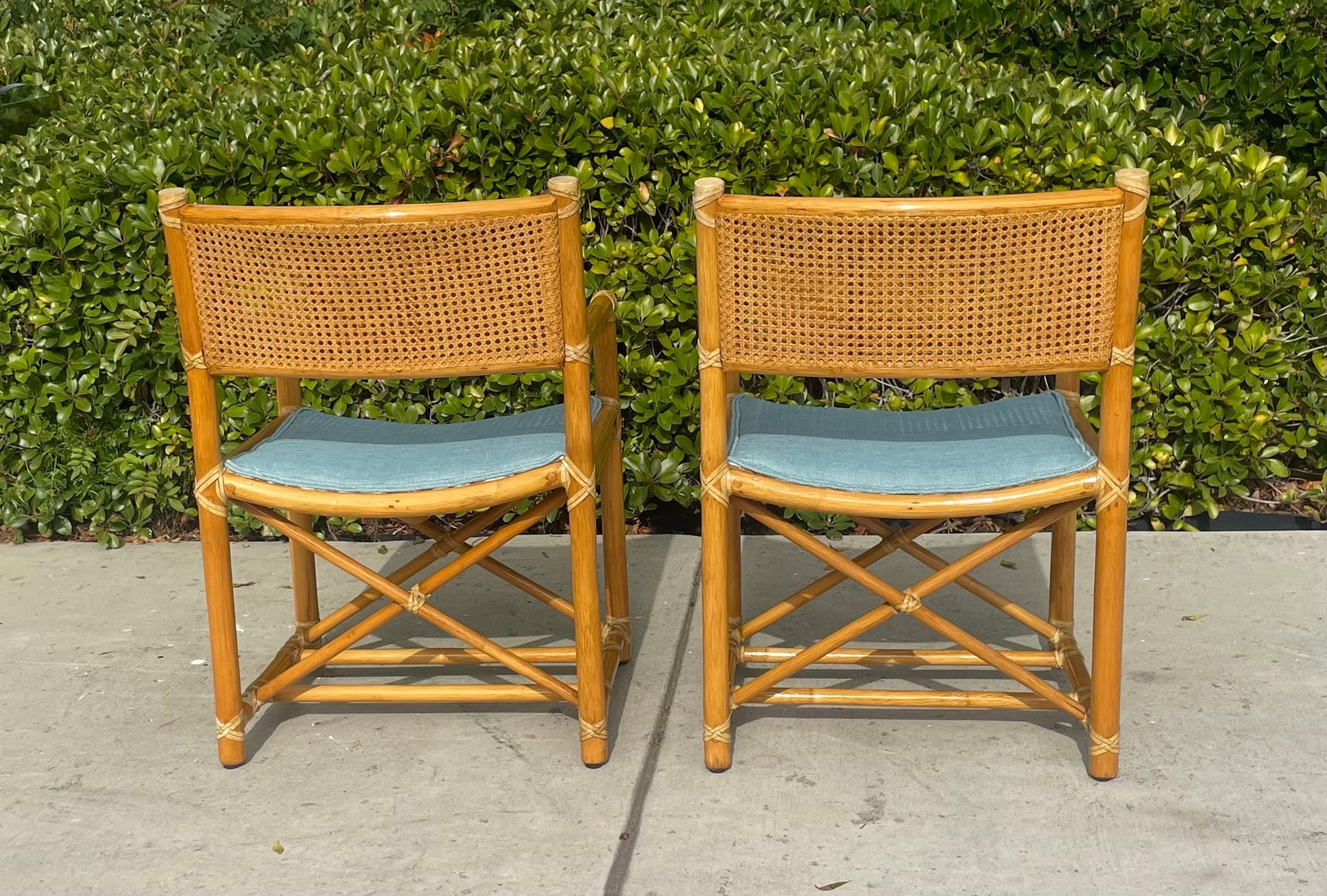Pair of Vintage Rattan McGuire Directors Style Armchairs, Newly Upholstered Sunbrella Seats - 4