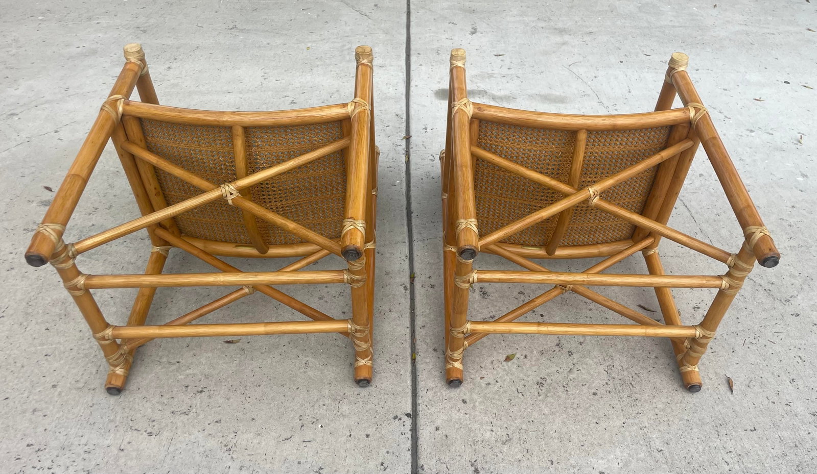 Pair of Vintage Rattan McGuire Directors Style Armchairs, Newly Upholstered Sunbrella Seats - 6