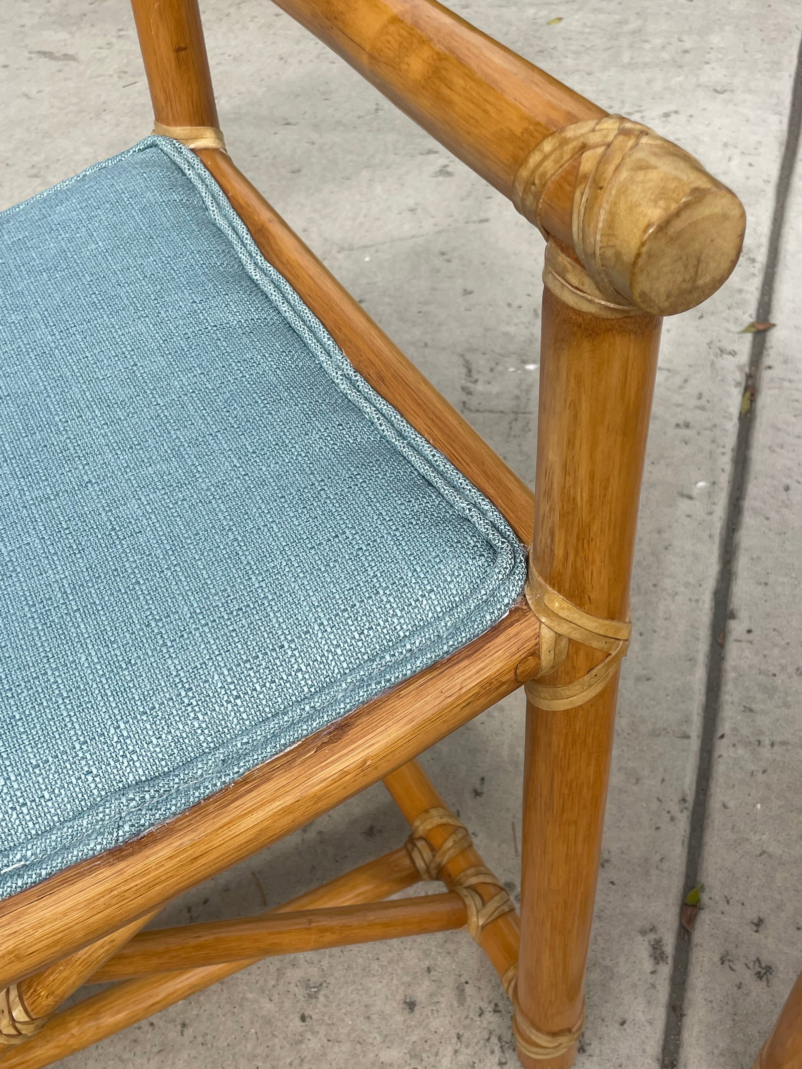 Pair of Vintage Rattan McGuire Directors Style Armchairs, Newly Upholstered Sunbrella Seats - 9