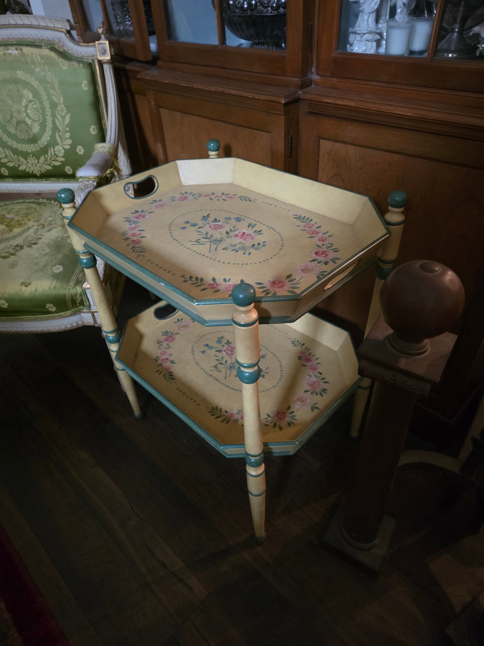 Two Tiered Tray Table With Hand Painted Finish - 2