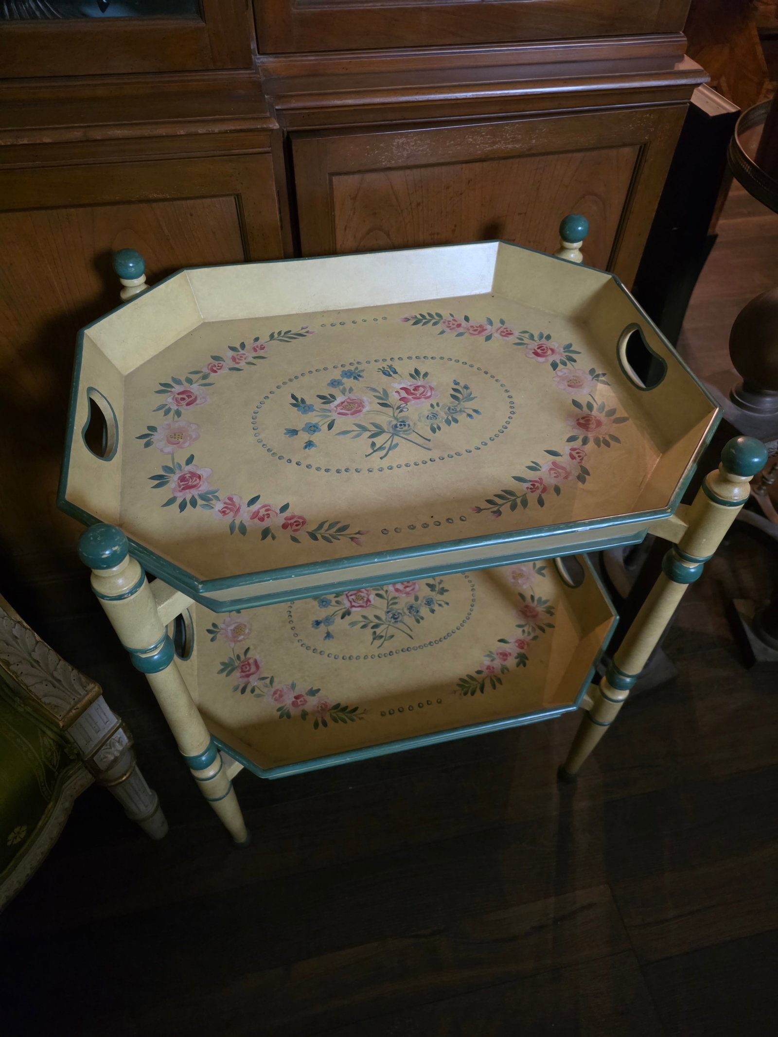 Two Tiered Tray Table With Hand Painted Finish - 3