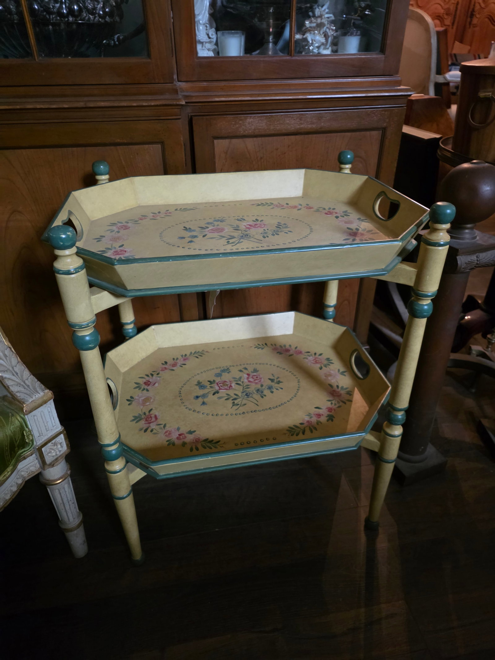 Two Tiered Tray Table With Hand Painted Finish - 4