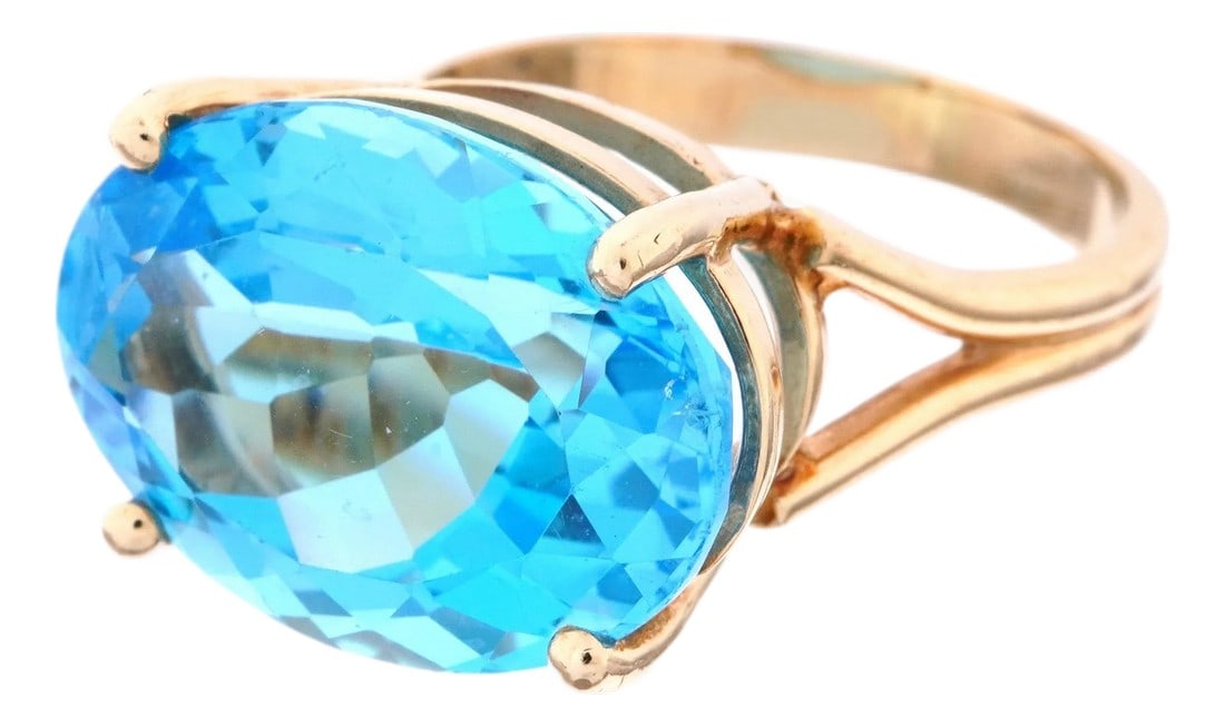 14k Gold Oval Blue Topaz Cocktail Ring (1 of 8)