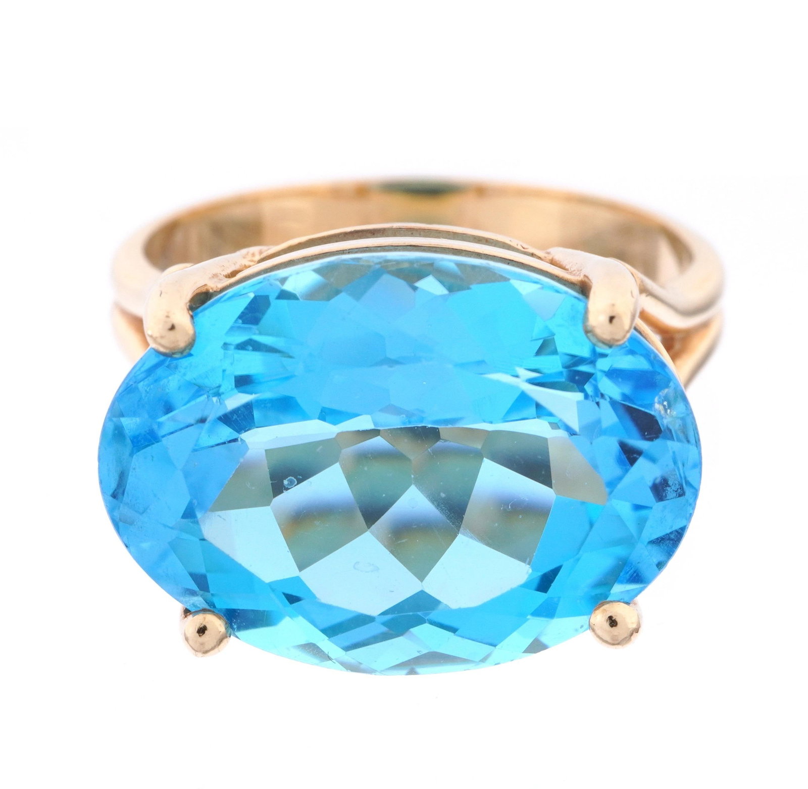 14k Gold Oval Blue Topaz Cocktail Ring - 2