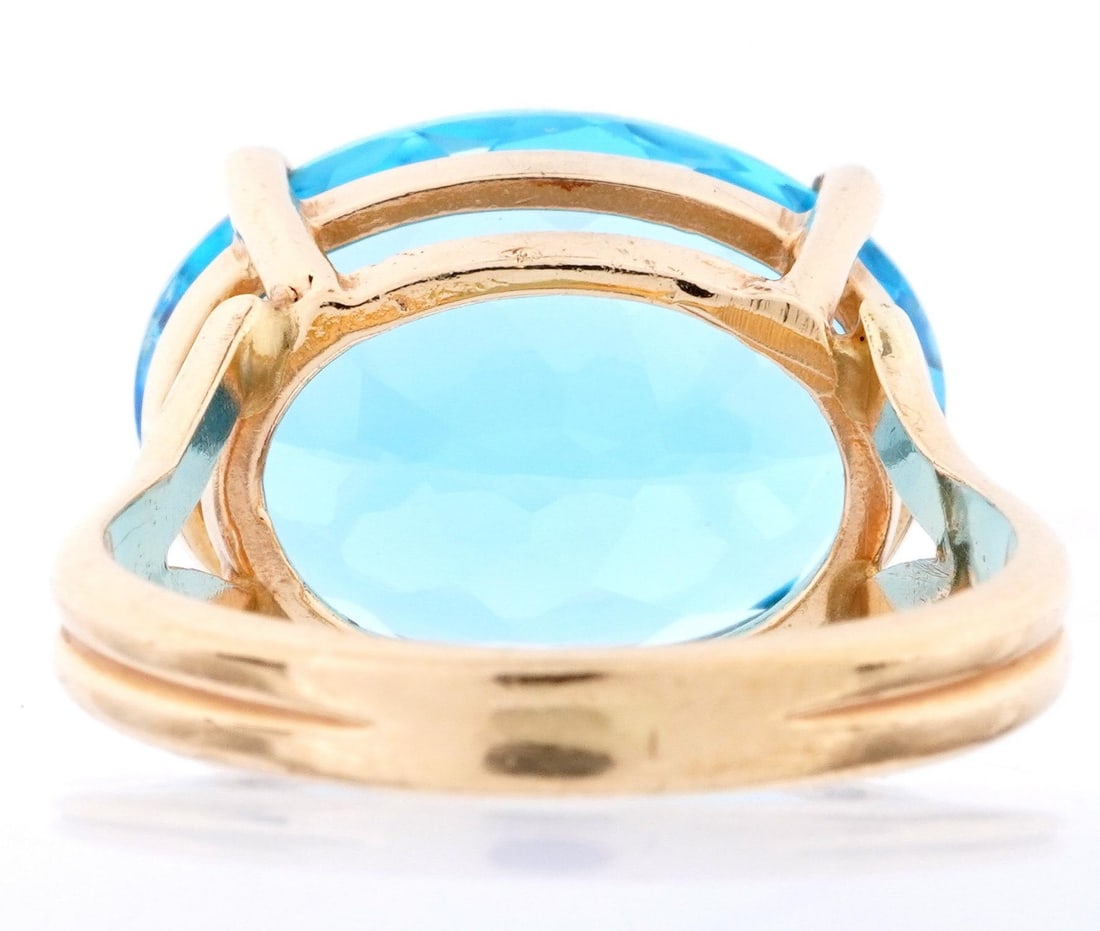14k Gold Oval Blue Topaz Cocktail Ring - 3