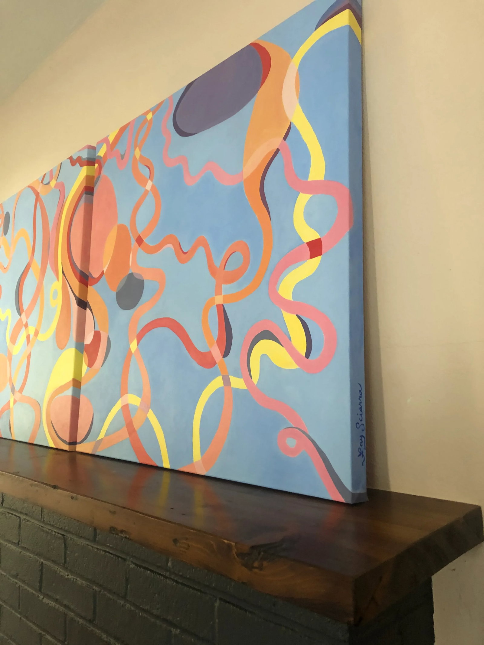 Large Abstract Diptych in Cobalt Blue Orange and Pink - 8