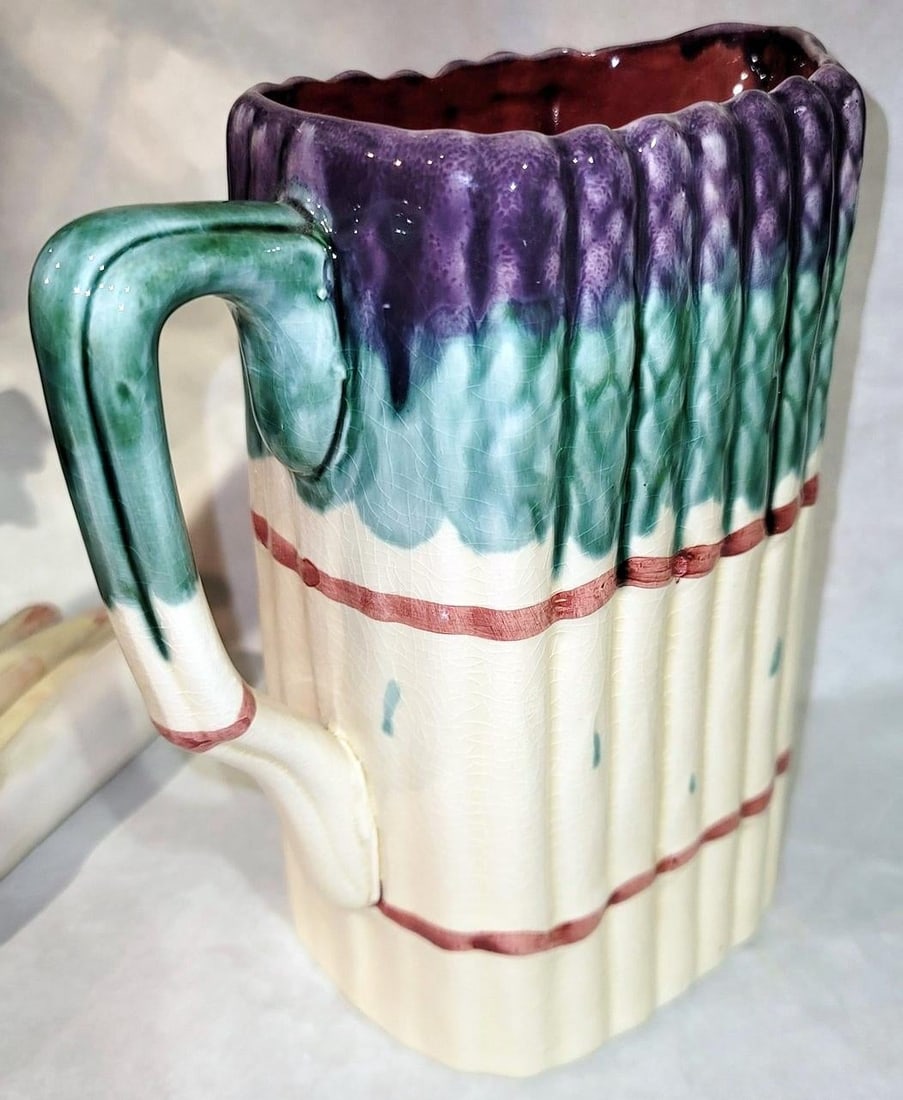 1990s French Majolica Asparagus Pitcher With Spears - 4