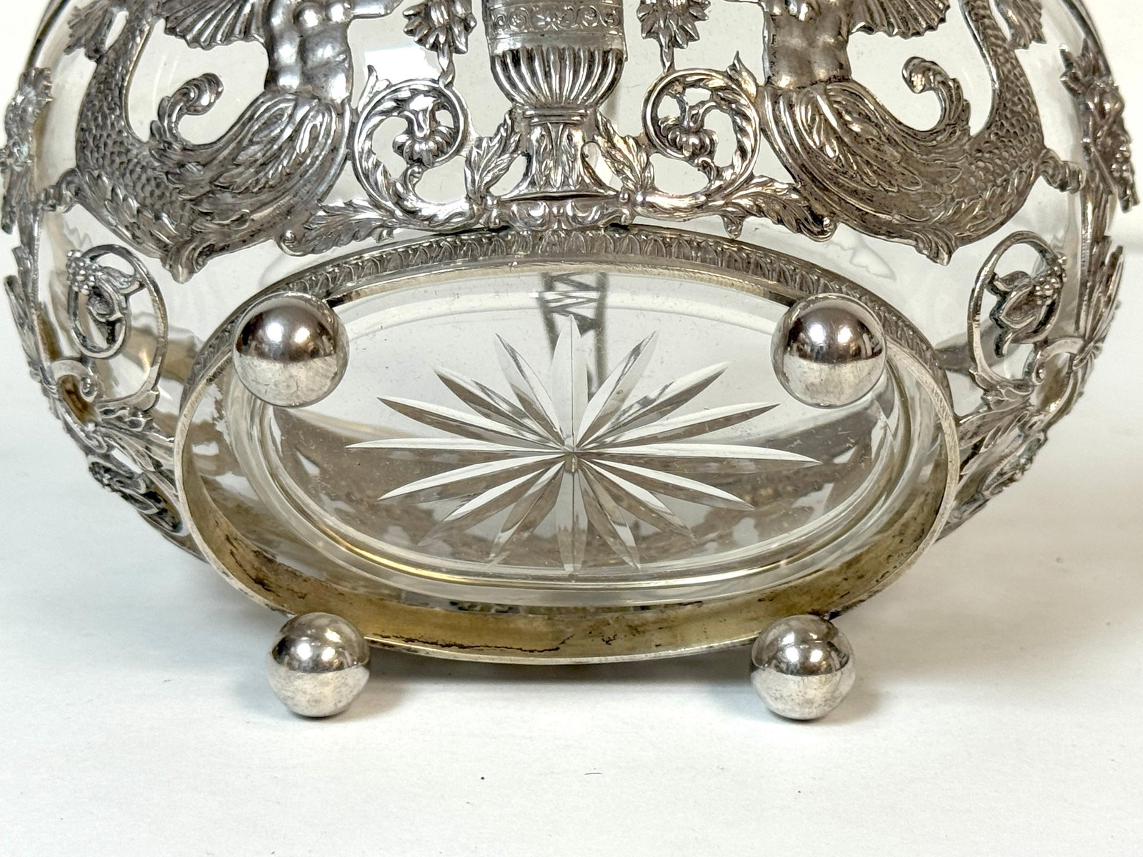 Empire Style Silver & Crystal Swing-Handle Basket /Sphinx Decoration, C. 1820 - 4