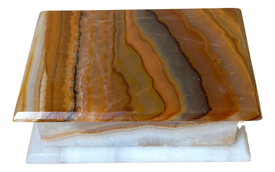 Italian Specimen Agate and Alabaster Hinged Table Box, Circa 1950s (1 of 18)