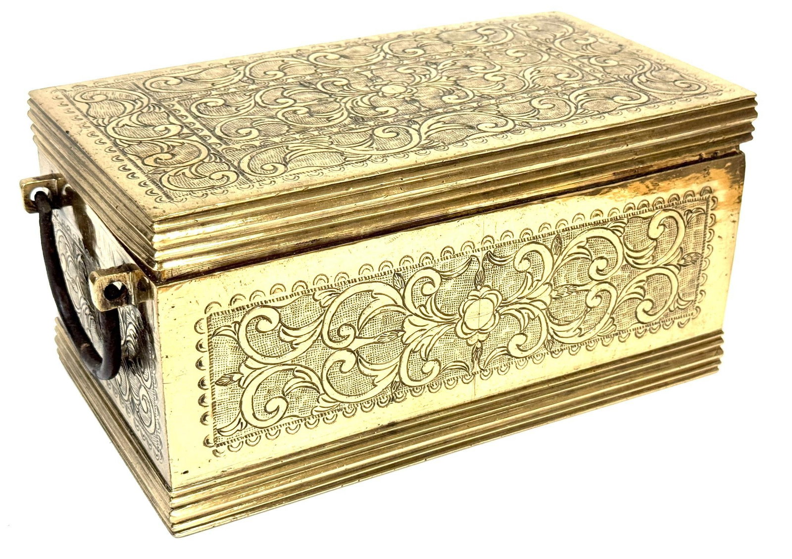 Cast Brass Engraved Brazier Box with Pierced Charcoal Tray, North India - 12
