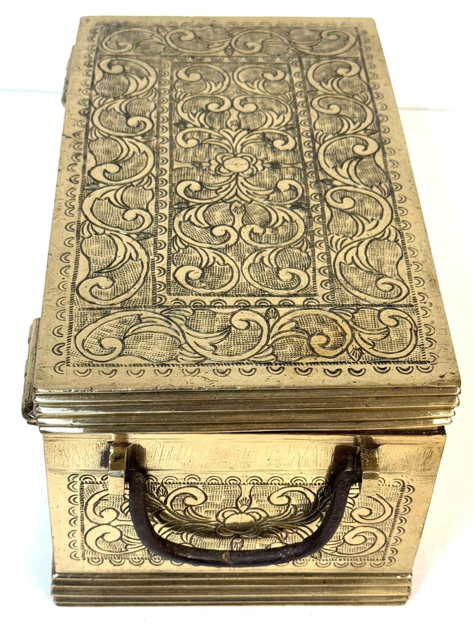 Cast Brass Engraved Brazier Box with Pierced Charcoal Tray, North India - 17