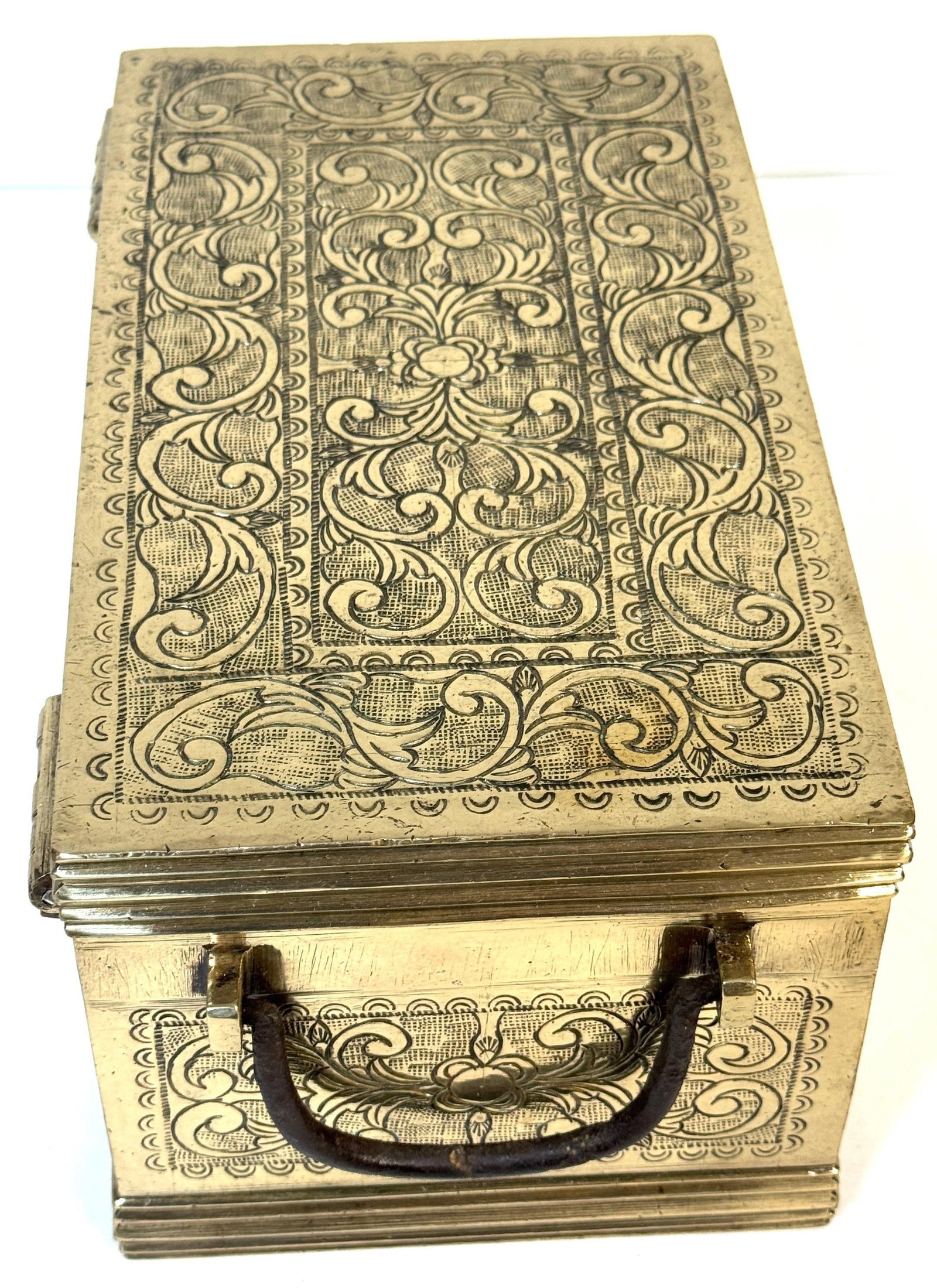 Cast Brass Engraved Brazier Box with Pierced Charcoal Tray, North India - 18