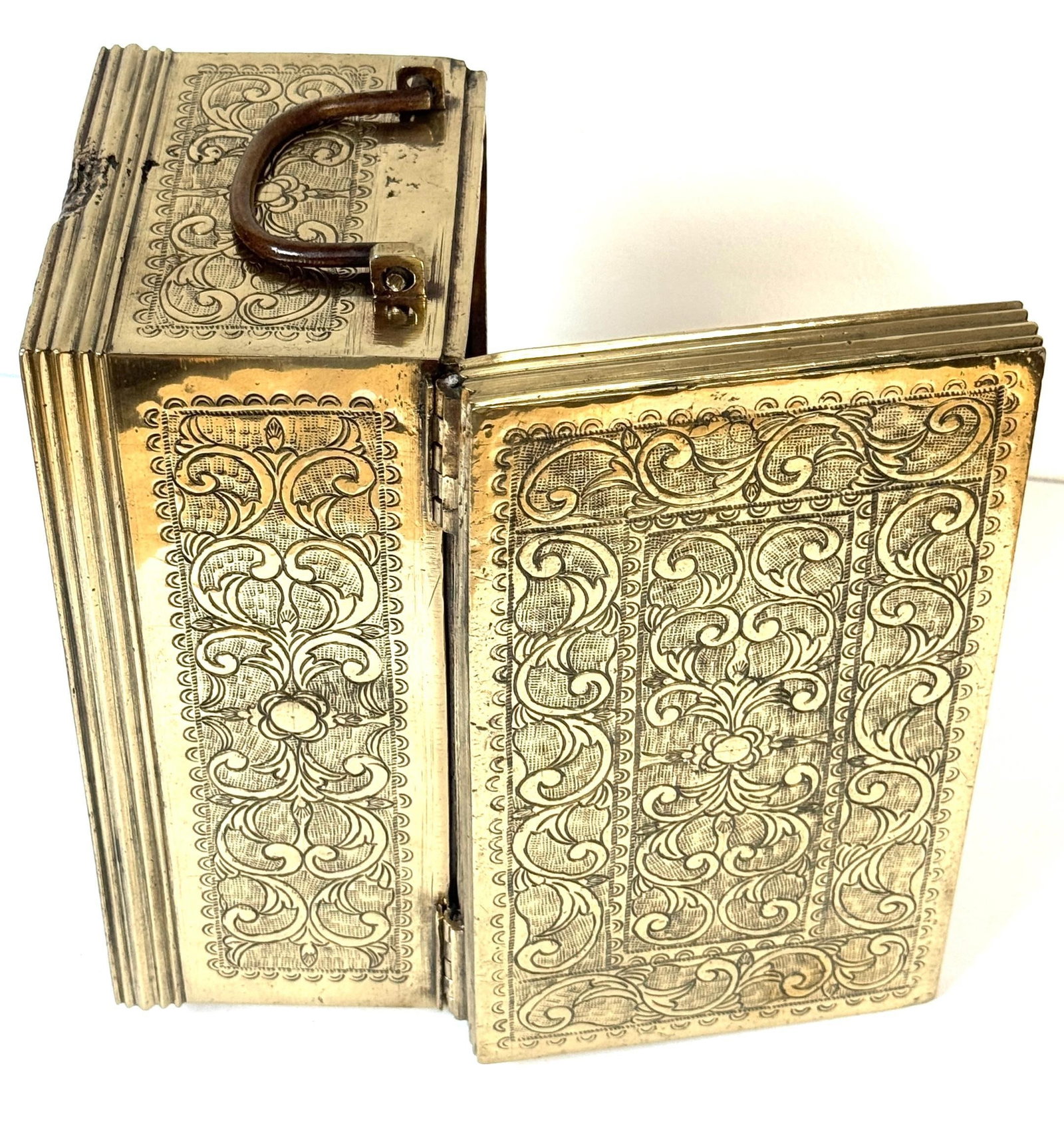 Cast Brass Engraved Brazier Box with Pierced Charcoal Tray, North India - 5