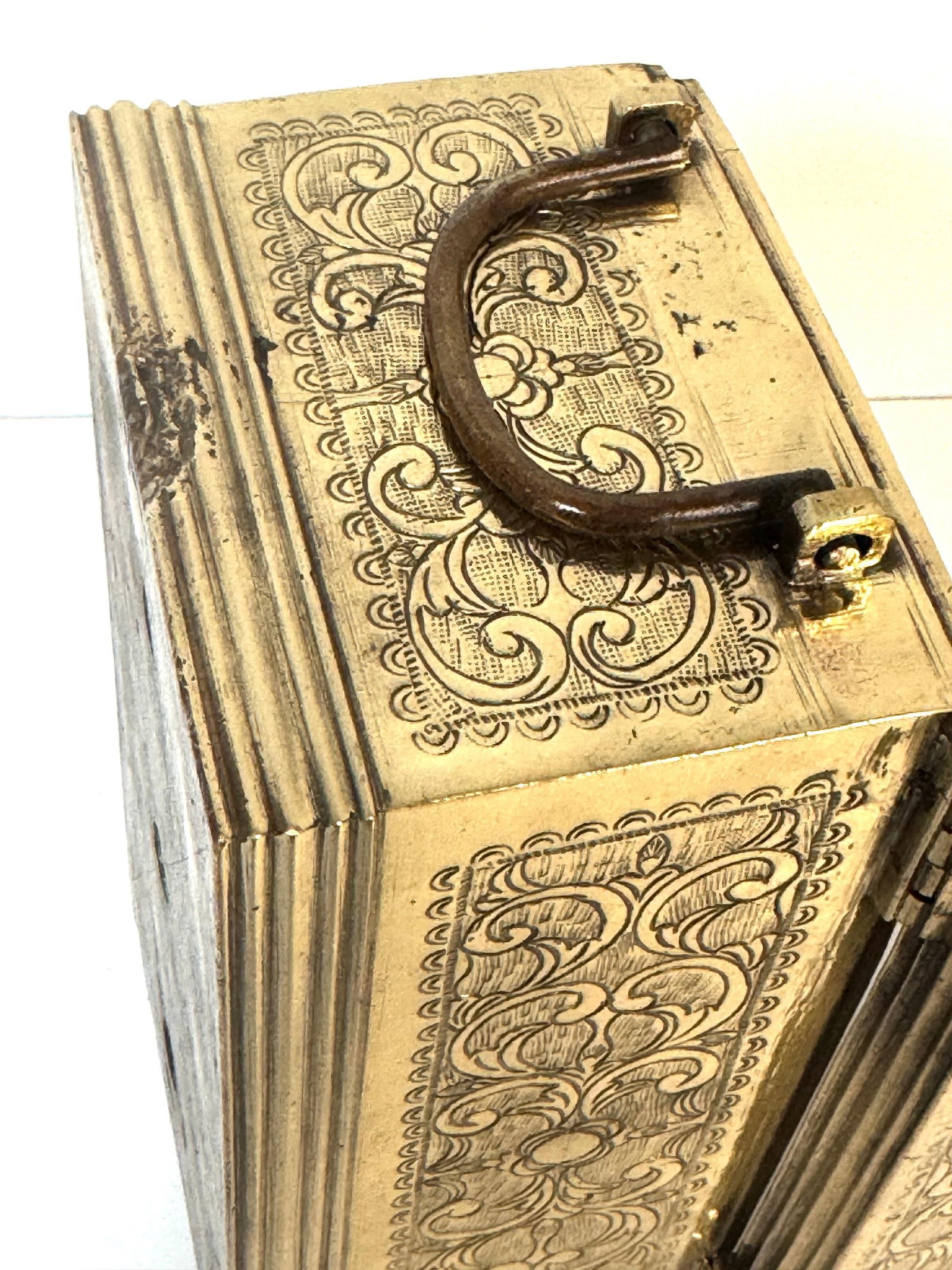 Cast Brass Engraved Brazier Box with Pierced Charcoal Tray, North India - 6