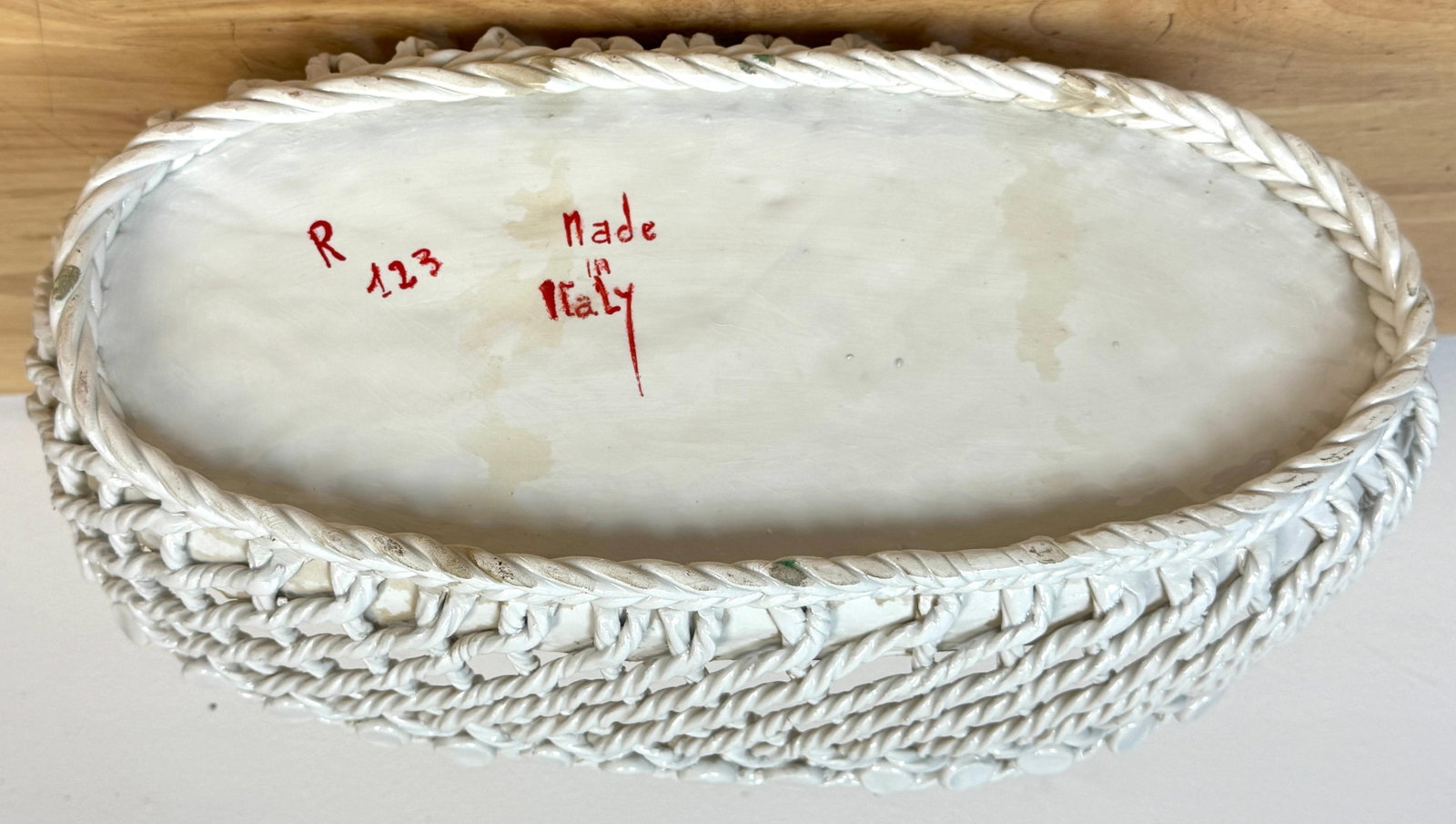 Italian Creamware, in White Rope-Twist Oval Centerpiece Basket, Mid-20th Century - 16